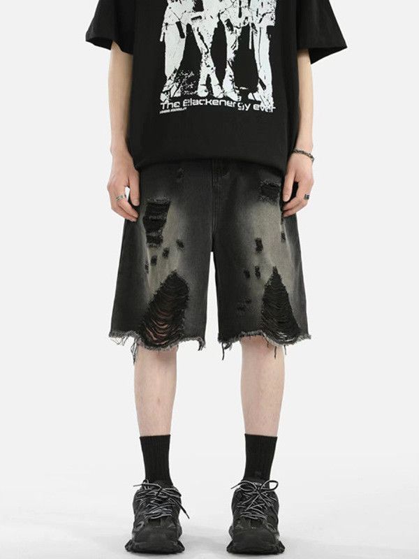 Japanese Brand Retro loose high street ripped denim shorts Size US 32 / EU 48 - 1 Thumbnail