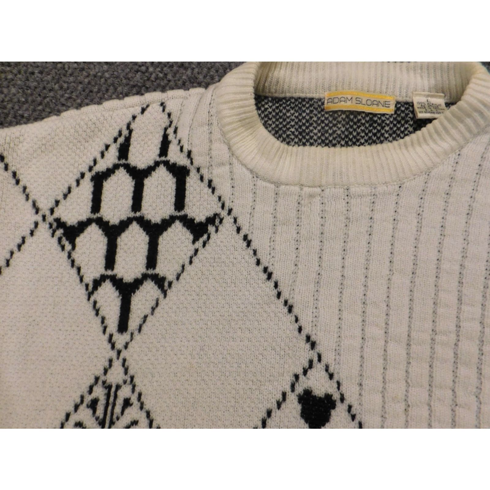 Vintage Adam Sloane Mens Sweater Large Beige Crewneck Pullover Knit" Size US L / EU 52-54 / 3 - 4 Thumbnail