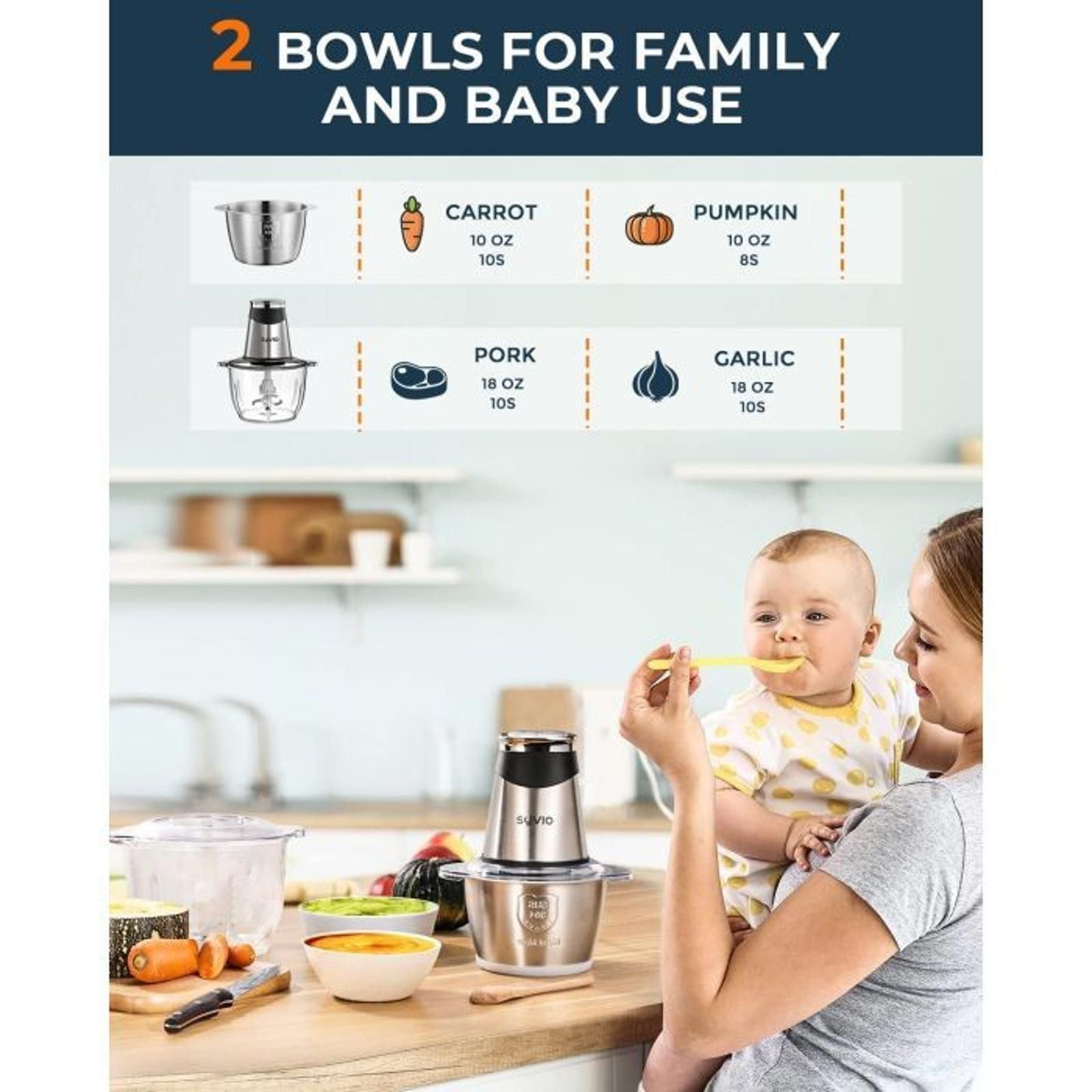 Savio Barbato Syvio Food Processors with 2 Bowls - 4 Bi-Level Blades Size ONE SIZE - 3 Thumbnail
