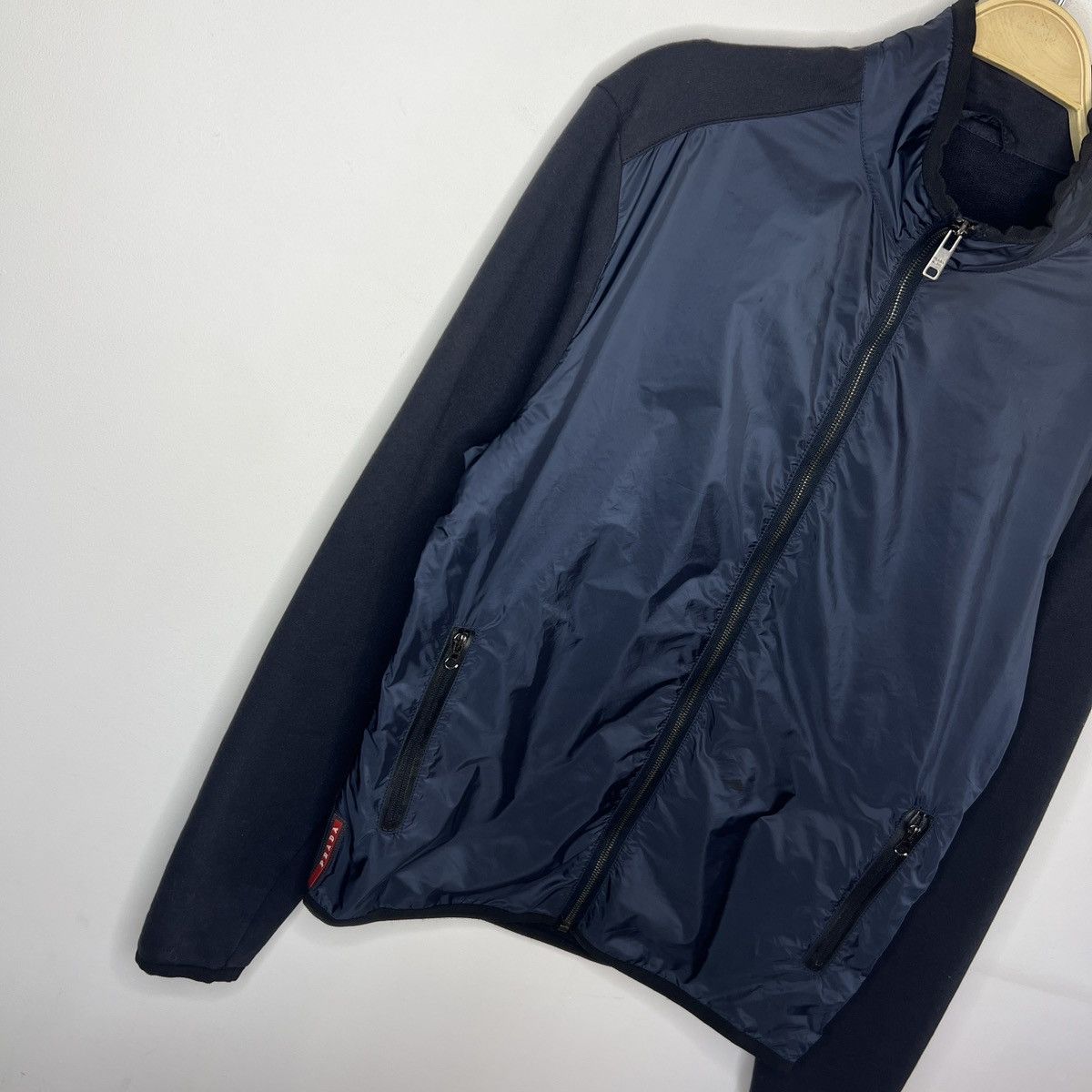 Prada Prada Dark Navy Jacket Sweatshirt Nylon Cotton Red Tab Logo Size US L / EU 52-54 / 3 - 3 Thumbnail