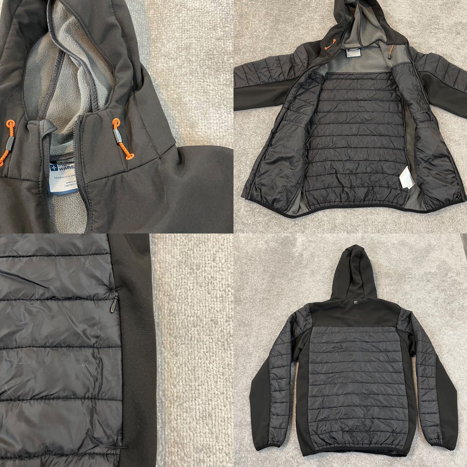 Vintage Mountain Warehouse Jacket Mens Small Black Gray Insulated Hiking Hooded Full Zip Size US S / EU 44-46 / 1 - 8 Thumbnail