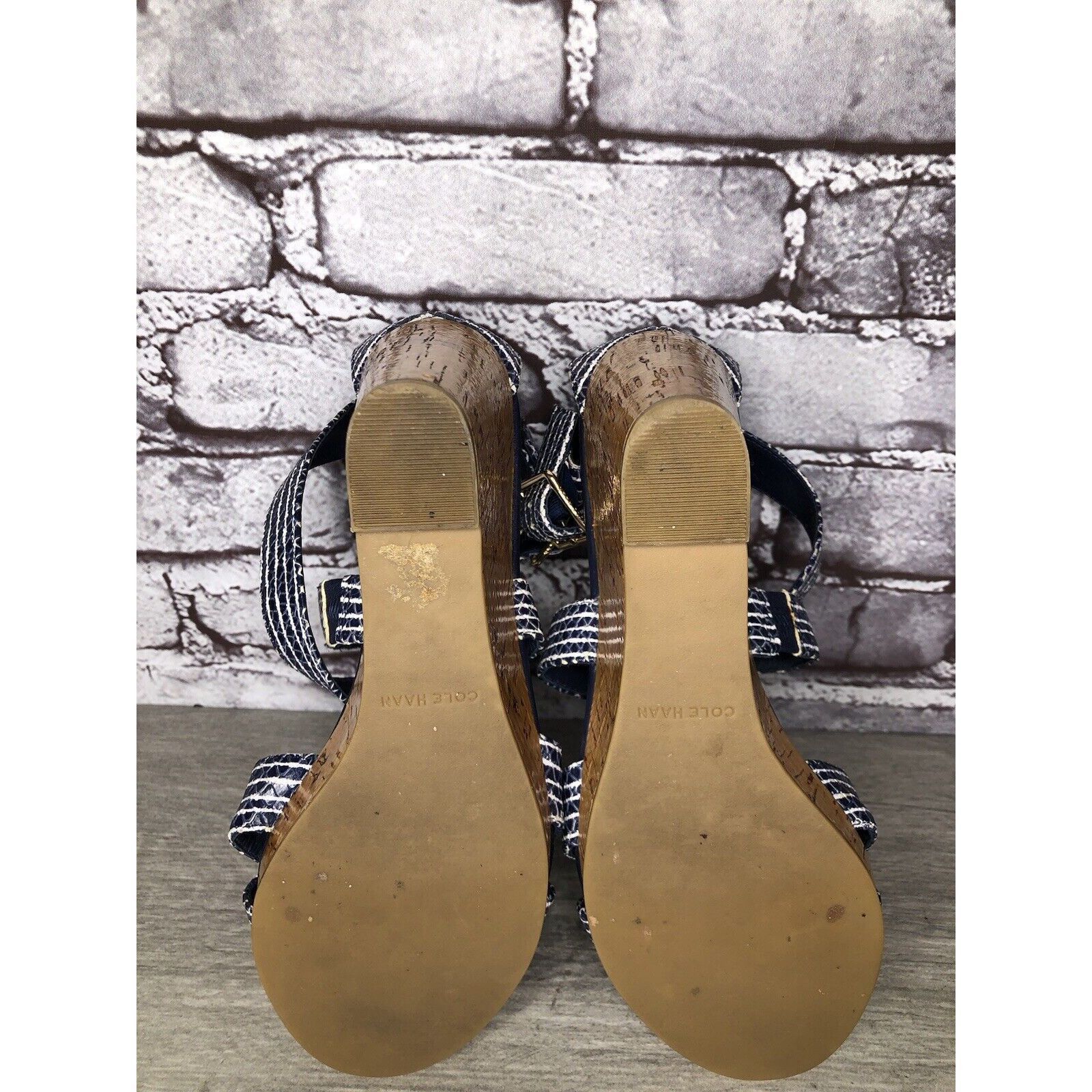Cole Haan Cole Haan Grand OS Blue White Stripe Leather Cork Wedge Sand Size US 7.5 / IT 37.5 - 15 Thumbnail
