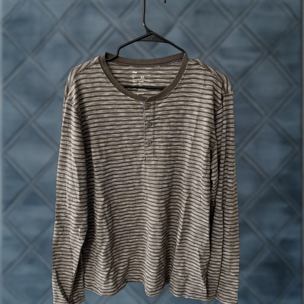 Gap GAP Sweatshirt Men XL Long Sleeve Crew Neck Pullover Henley Brown Striped Size US XL / EU 56 / 4 - 1 Thumbnail