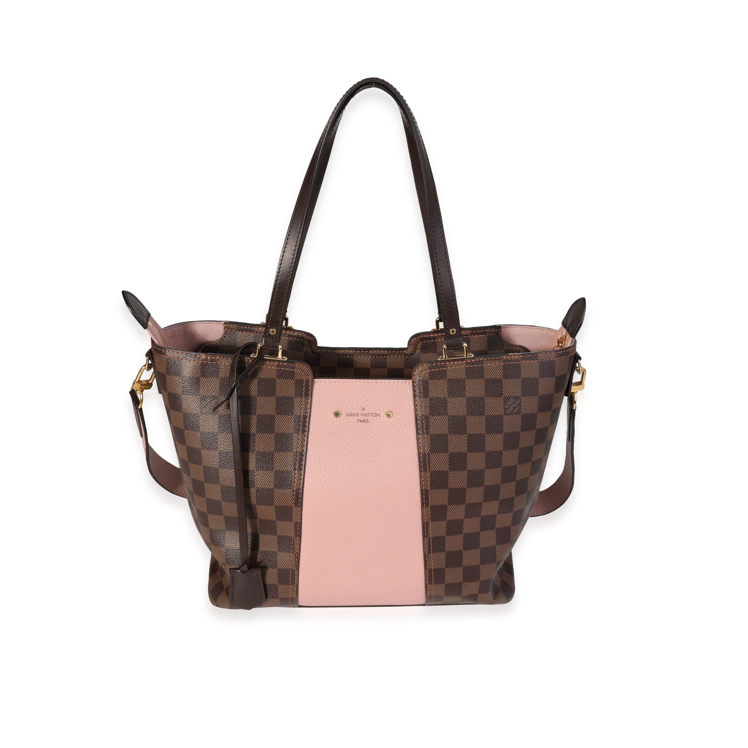 image of Louis Vuitton Damier Ebene & Magnolia Jersey Tote in Brown, Women's