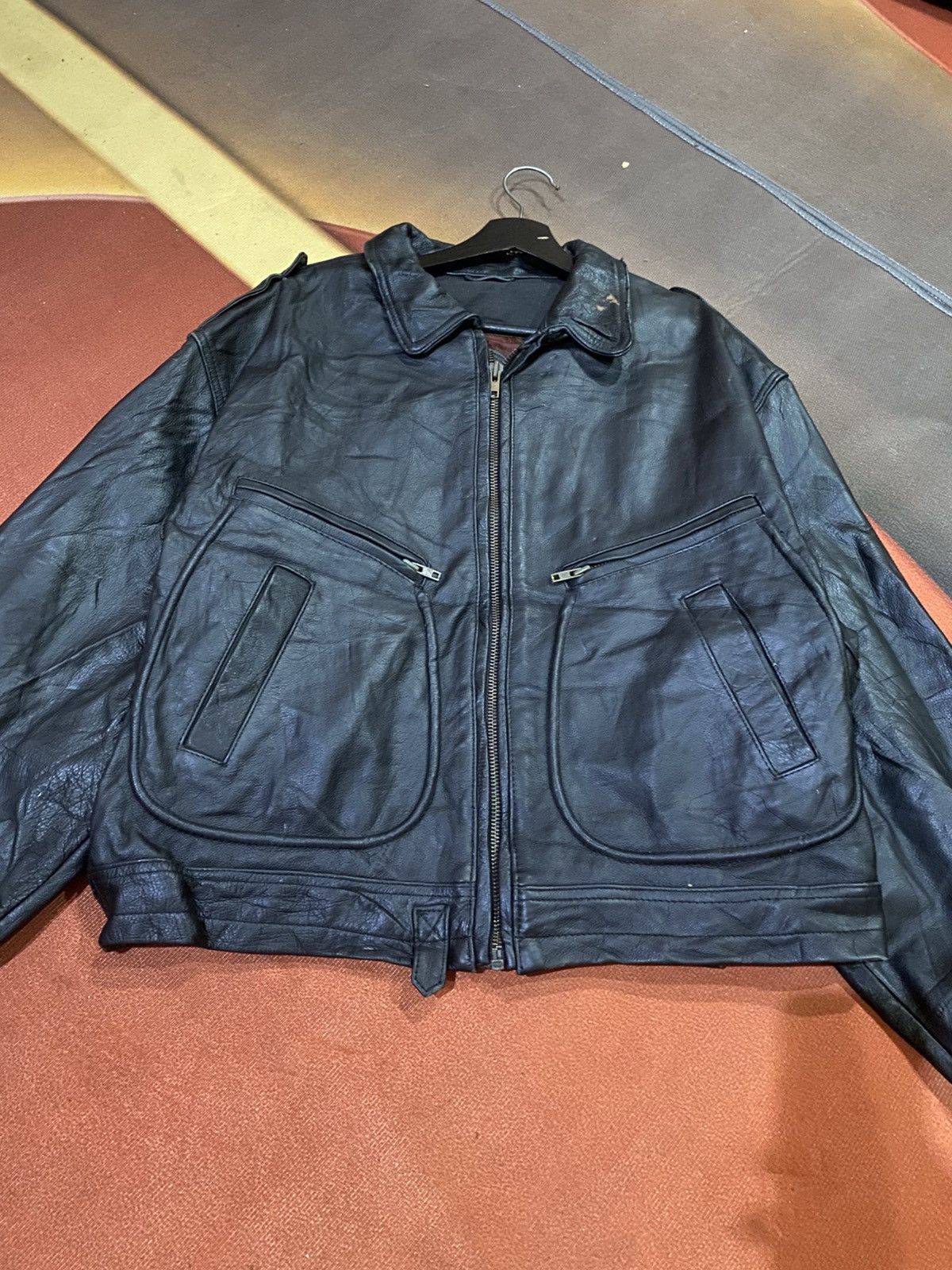 Vintage Ghezzi Aero Wear Black Leather Blouson Jacket