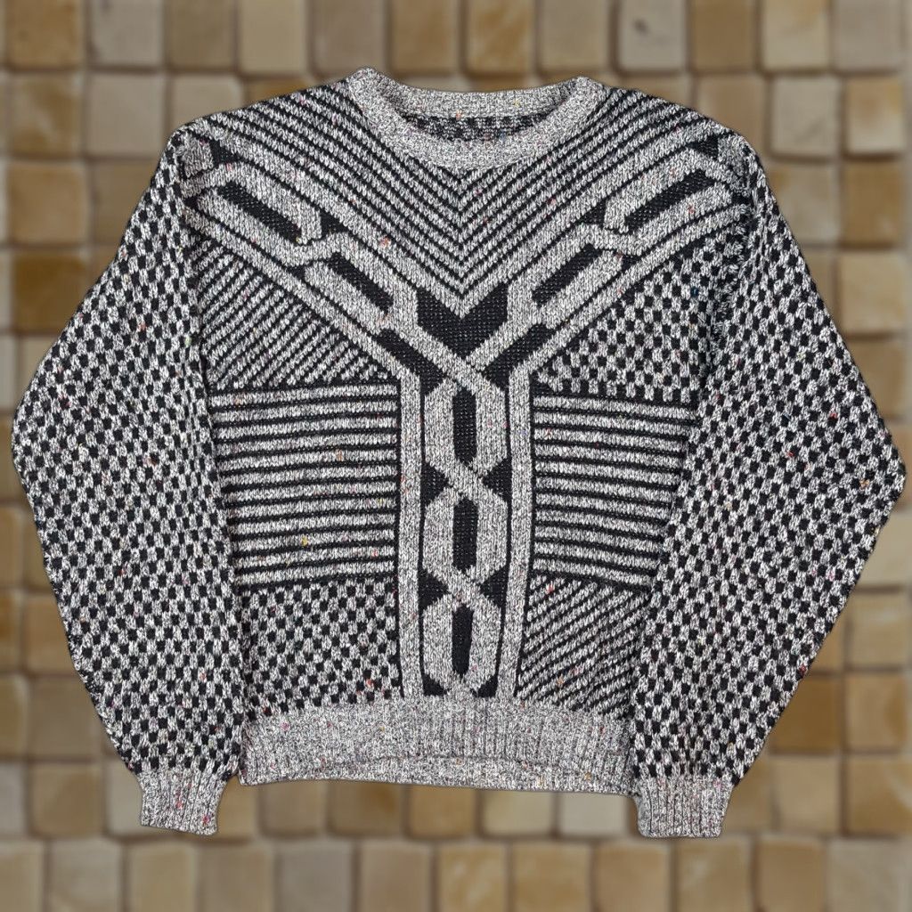 Vintage Vintage Women's Pullover Sweater Knit 80s Preppy Geometric Acid Wash Gray Size M Size M / US 6-8 / IT 42-44 - 1 Thumbnail