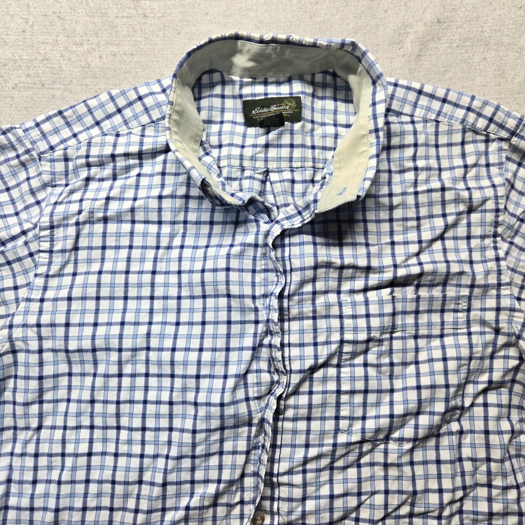 Eddie Bauer VINTAGE Eddie Bauer Shirt Blue Check Long Sleeve Regular Fit Button-Up L Shirt Mens Women? Size 42R - 2 Thumbnail
