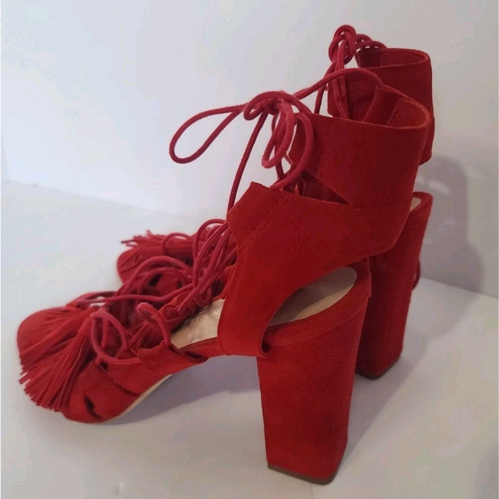 Loeffler Randall Loeffler Randall Red Luz Suede Tassel-Tie Sandal 4'' Heels Size US 7.5 / IT 37.5 - 4 Thumbnail