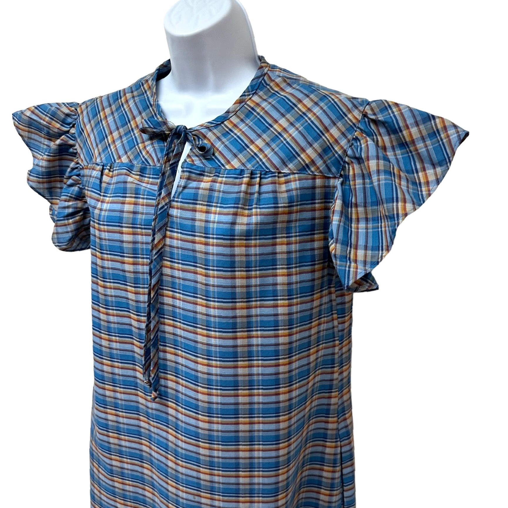 Vintage VINTAGE Mykee San Francisco Prairie Long Midi Dress Plaid Flutter Sleeve Modest Size S / US 4 / IT 40 - 2 Thumbnail