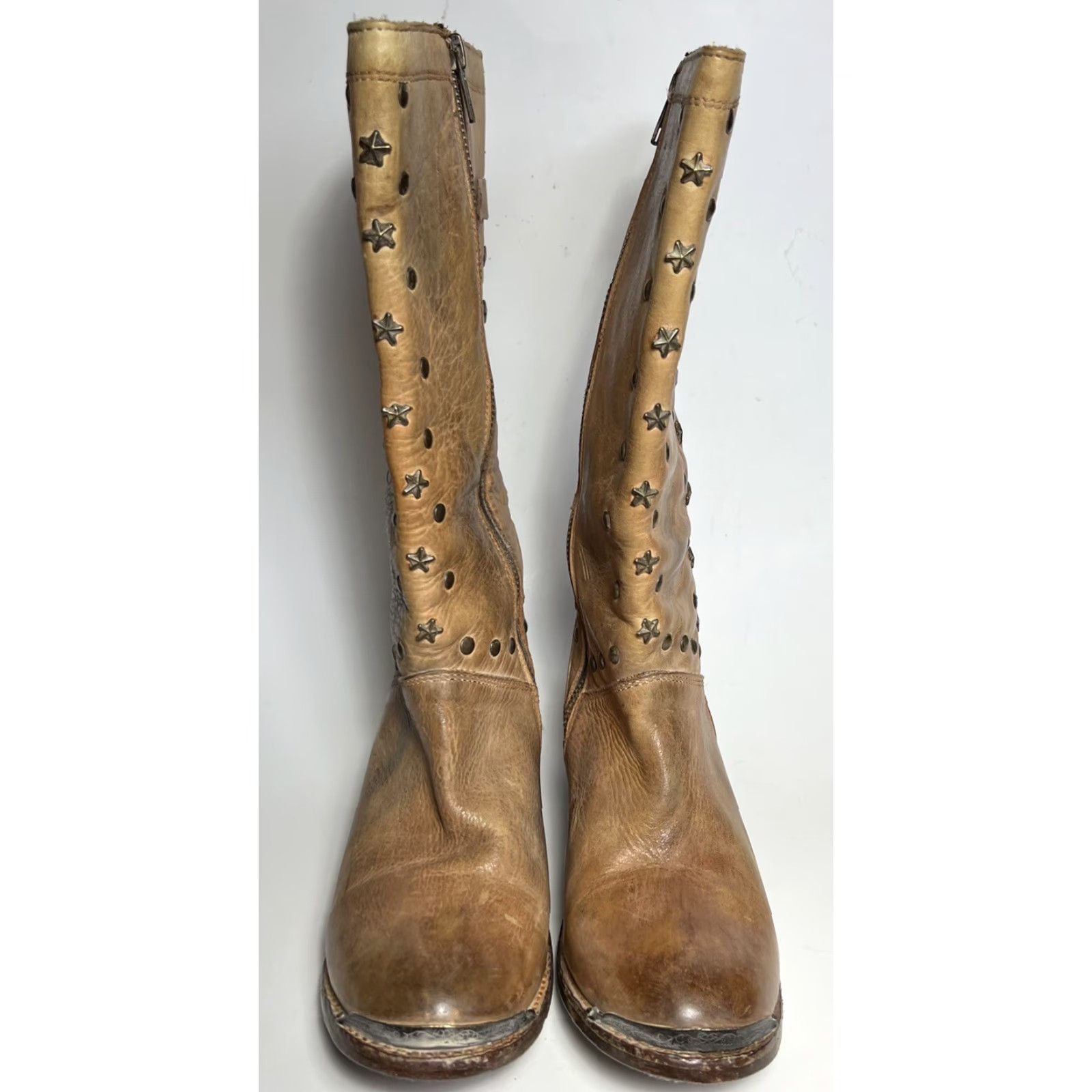 Bed Stu Bed Stü Cobbler Series Star Studded Leather Riding Boots Women 8.5 Brown Leather Buckle Zip Mid-Calf 80s 90s Biker Rocker Shoes Women Size US 9 / IT 39 - 4 Thumbnail