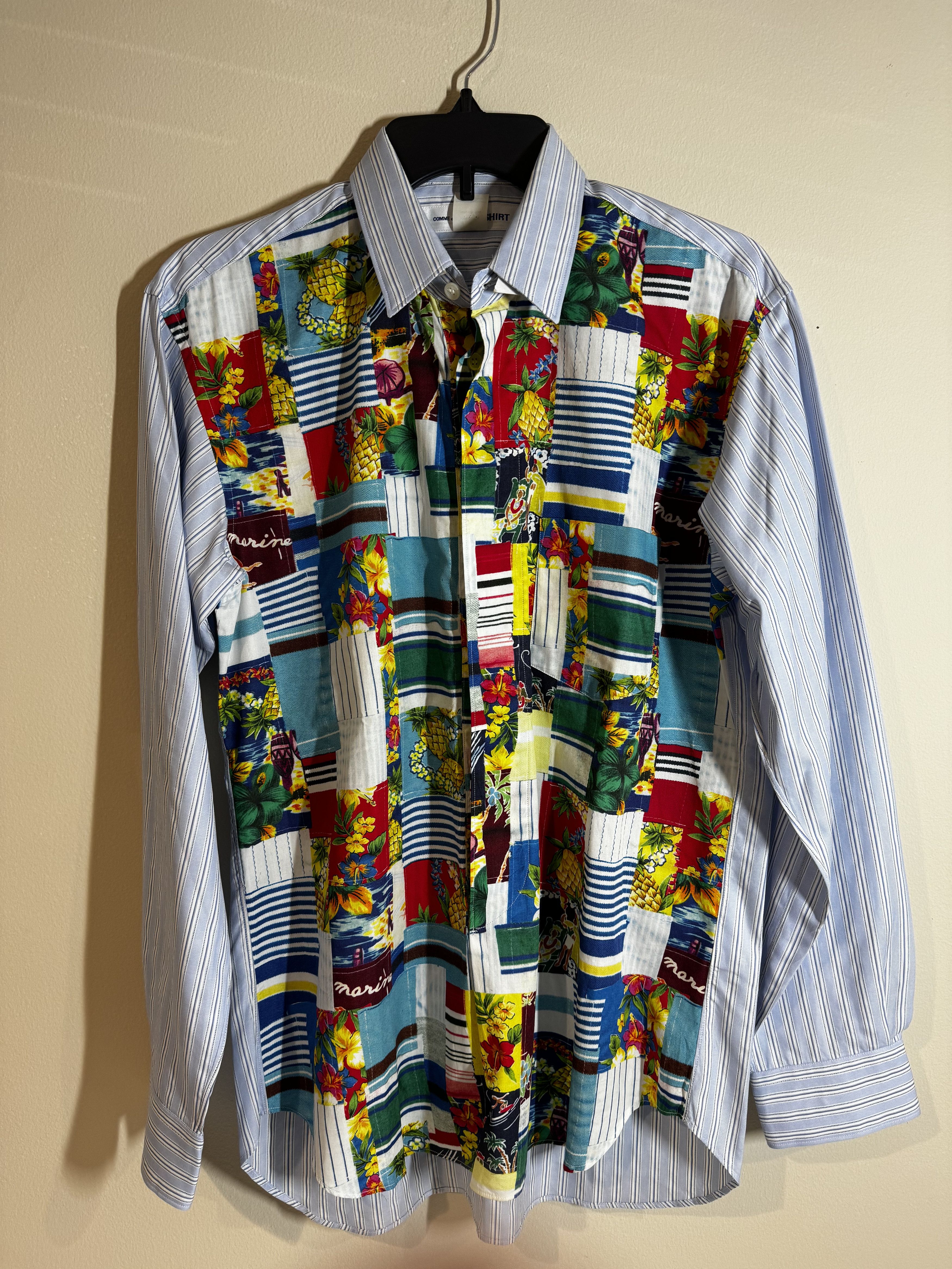 image of Comme Des Garcons Shirt in Blue w/ Patch Pattern, Men's (Size Small)