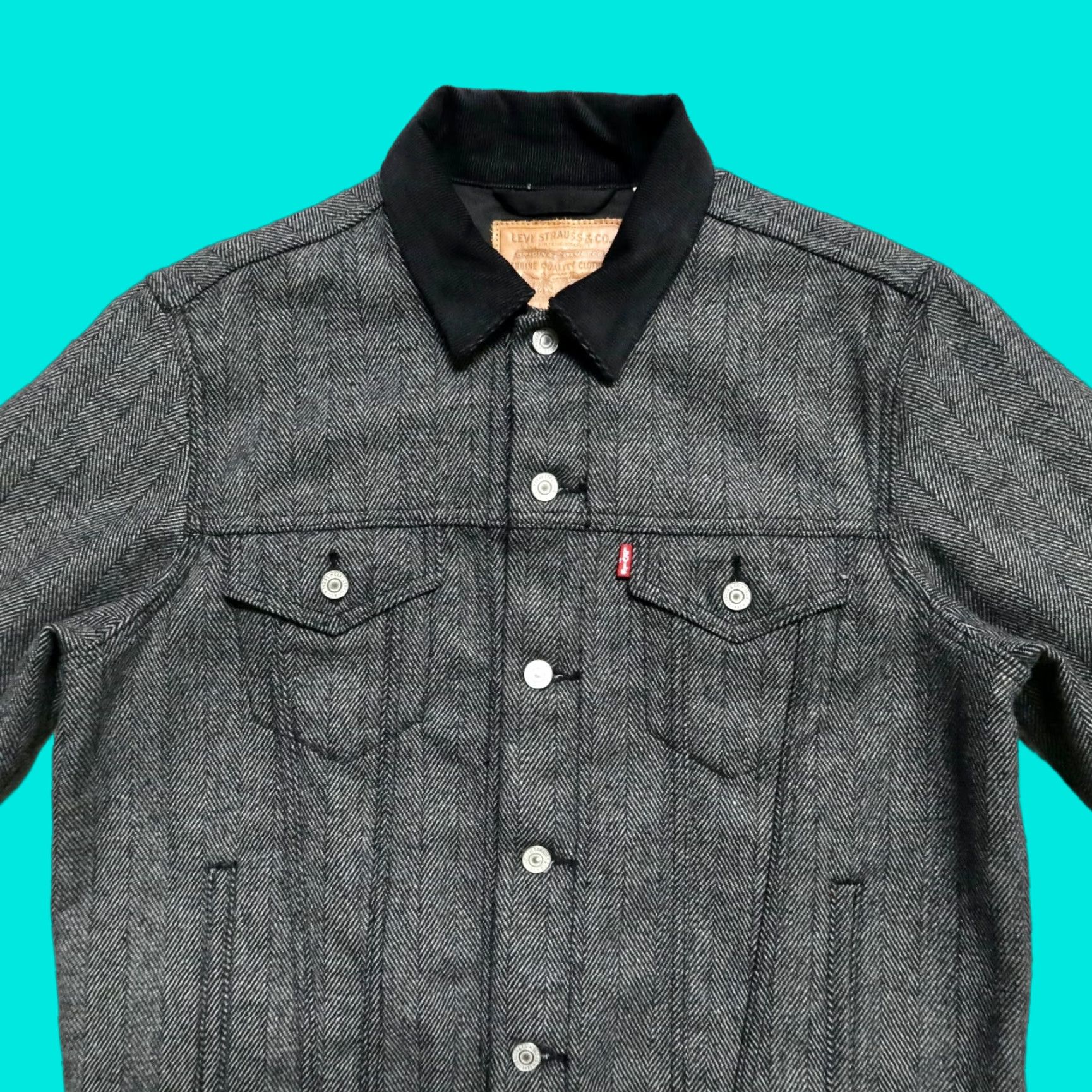 VINTAGE Levis Type 3 Herringbone Trucker Jacket Mens Size M Black Jacket Mens M Levis Type 3 Herringbone Trucker Jacket