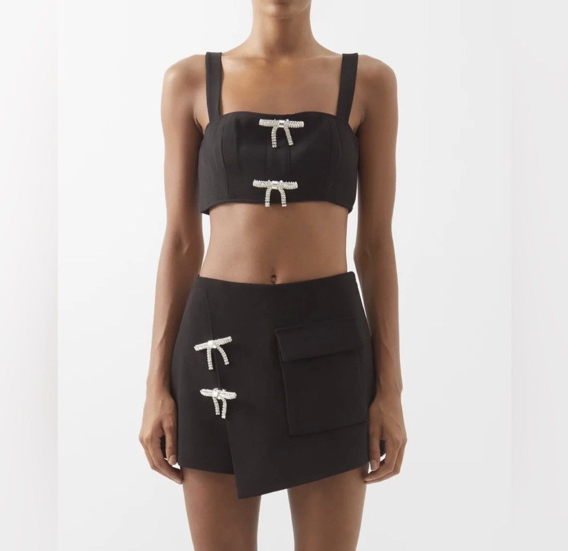 Self-Portrait SELF-PORTRAIT Crystal Bow-embellished Crepe Crop Top Size XS / US 0-2 / IT 36-38 - 2 Thumbnail