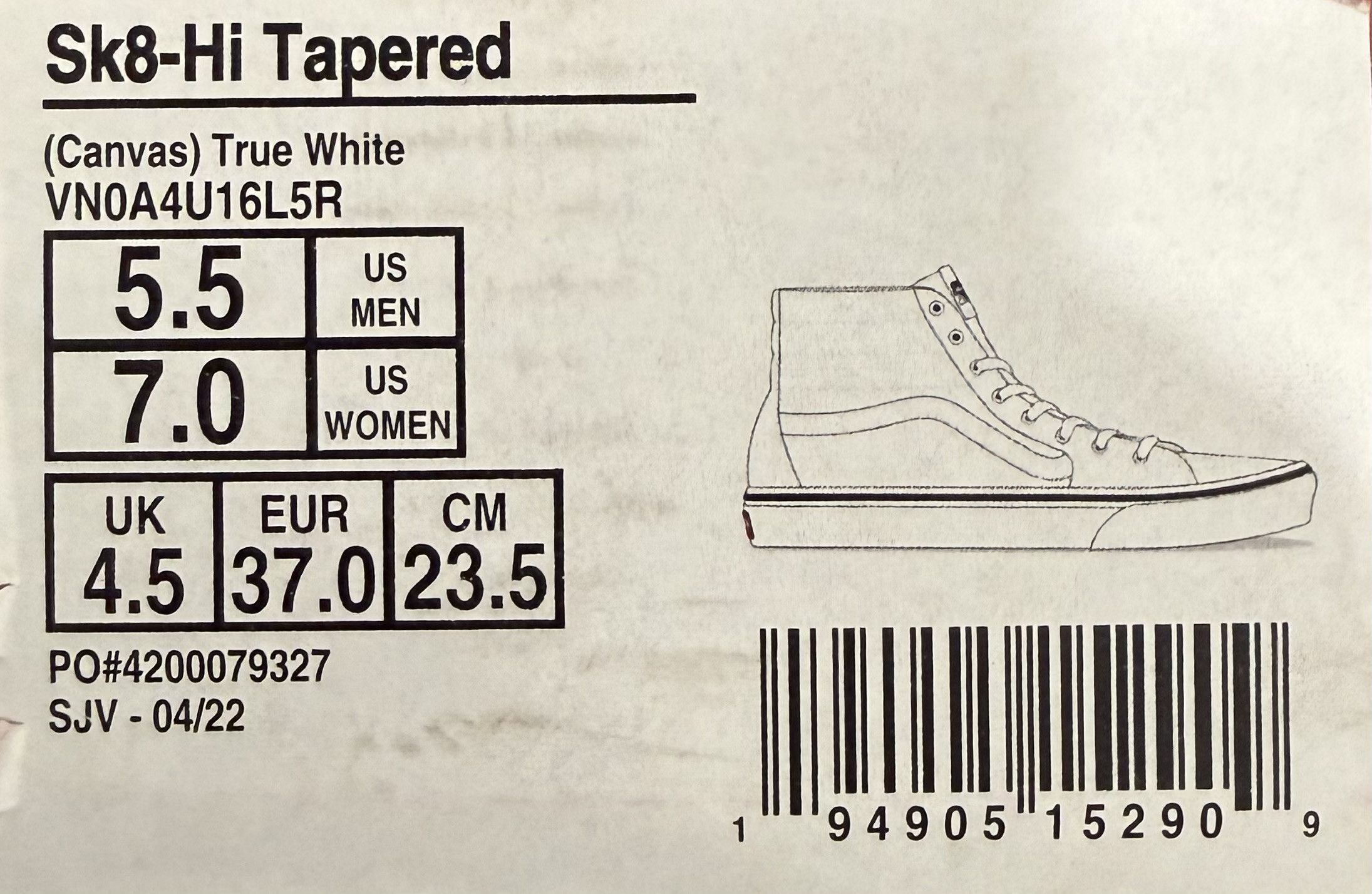 Vans Vans Sk8-Hi Tapered Canvas True White Size US 5.5 / EU 38 - 6 Thumbnail