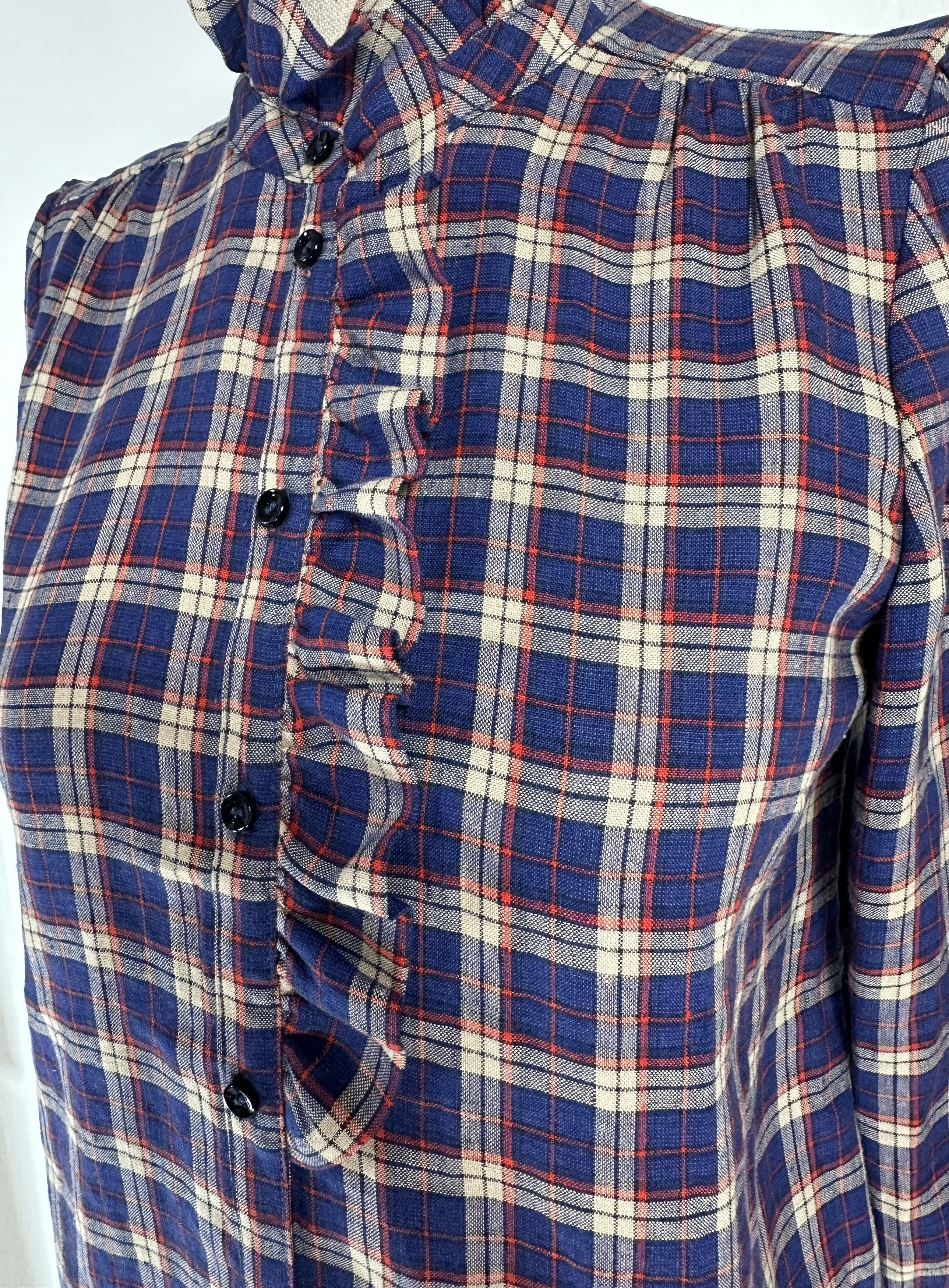 Sezane Linen Tartan Blue Shirt Size S / US 4 / IT 40 - 3 Thumbnail