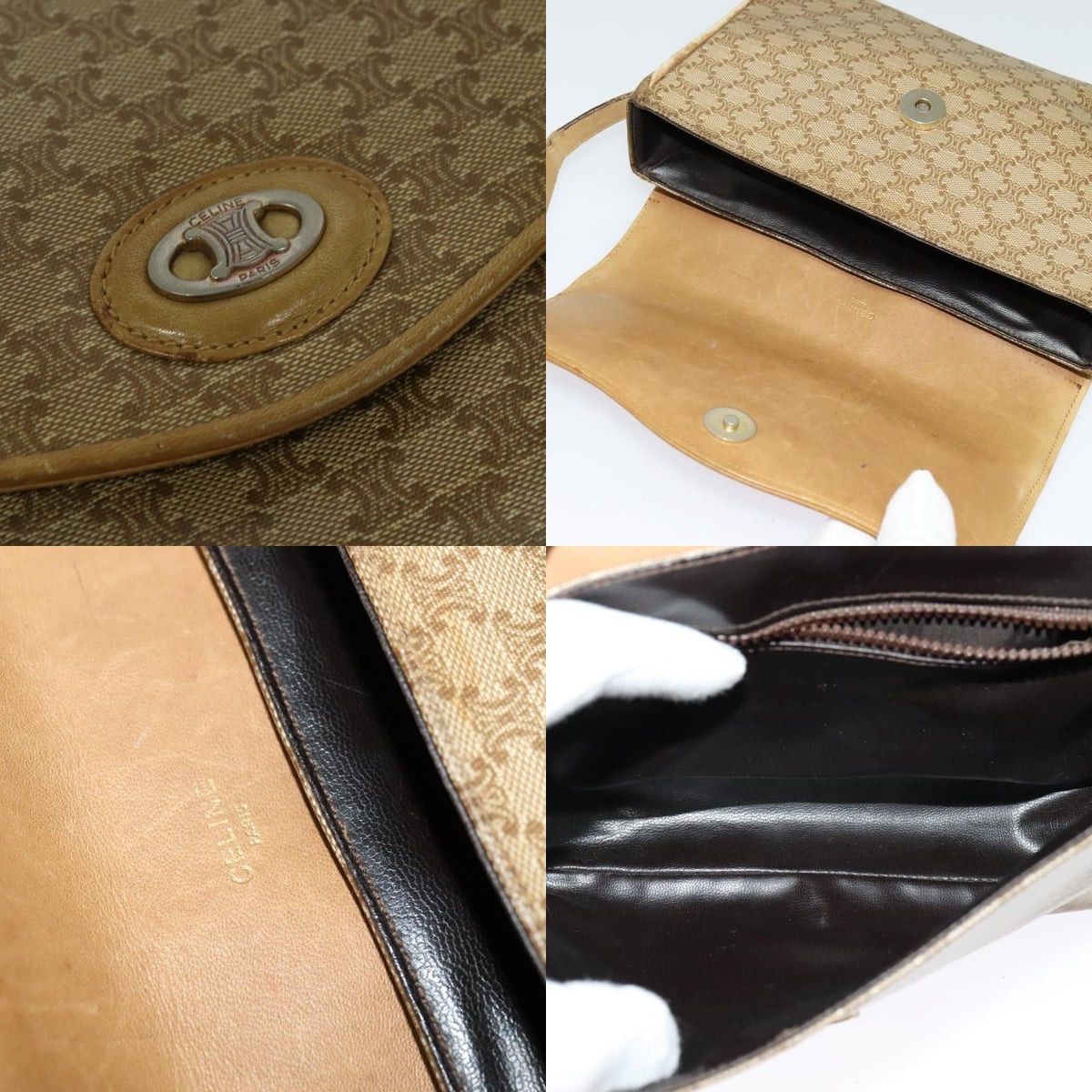 Celine CELINE Macadam Canvas Shoulder Bag Pvc Beige Gold Size ONE SIZE - 11 Thumbnail