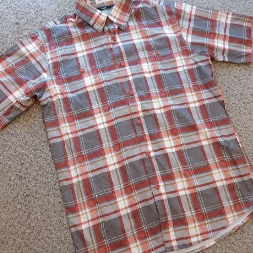 Wrangler Wrangler Shirt Mens Small Orange Gray Plaid Short Sleeve Button Up Size US S / EU 44-46 / 1 - 5 Thumbnail