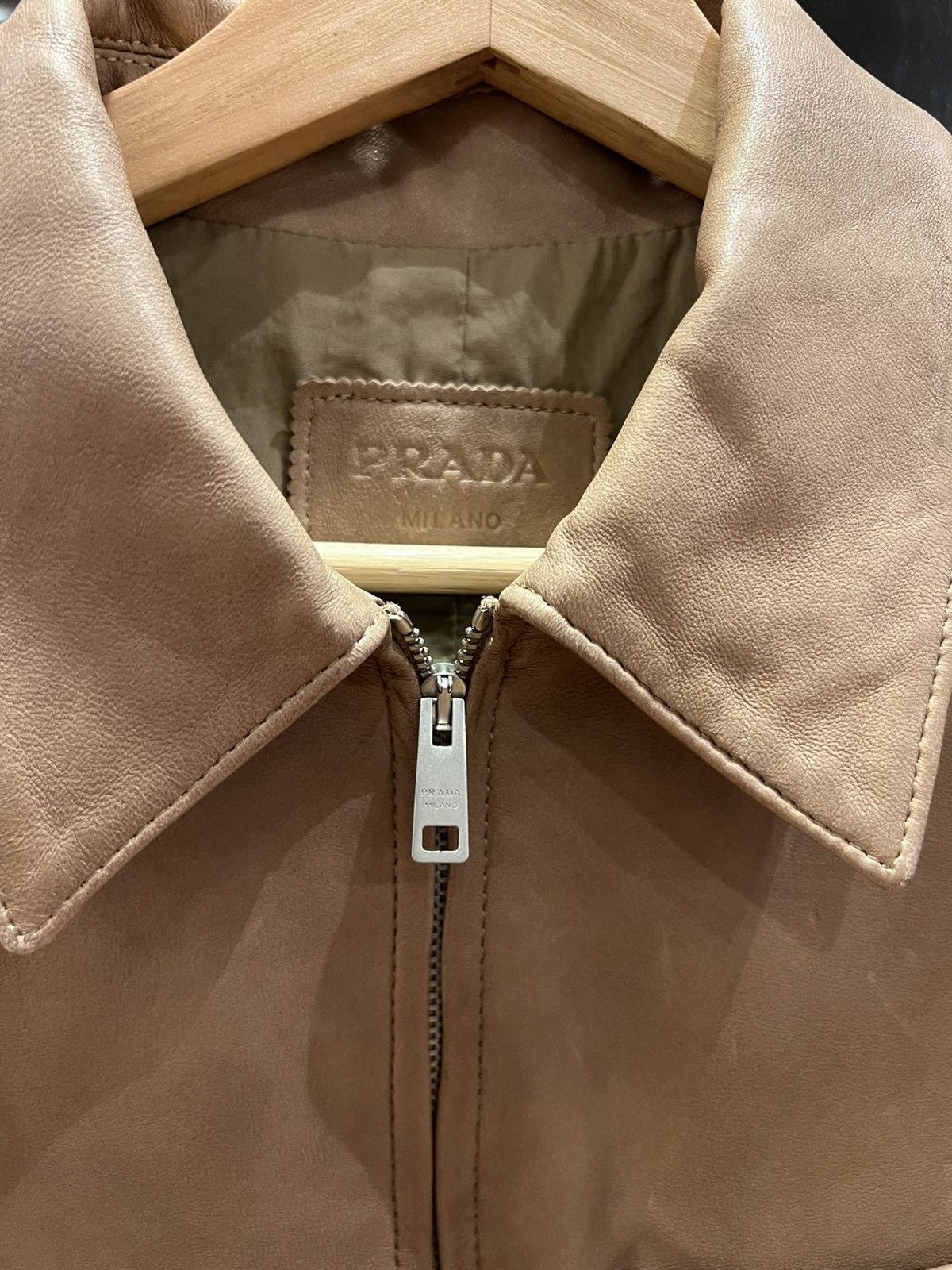 Prada Prada beige leather nappa zip up polo shirt Size US S / EU 44-46 / 1 - 3 Thumbnail