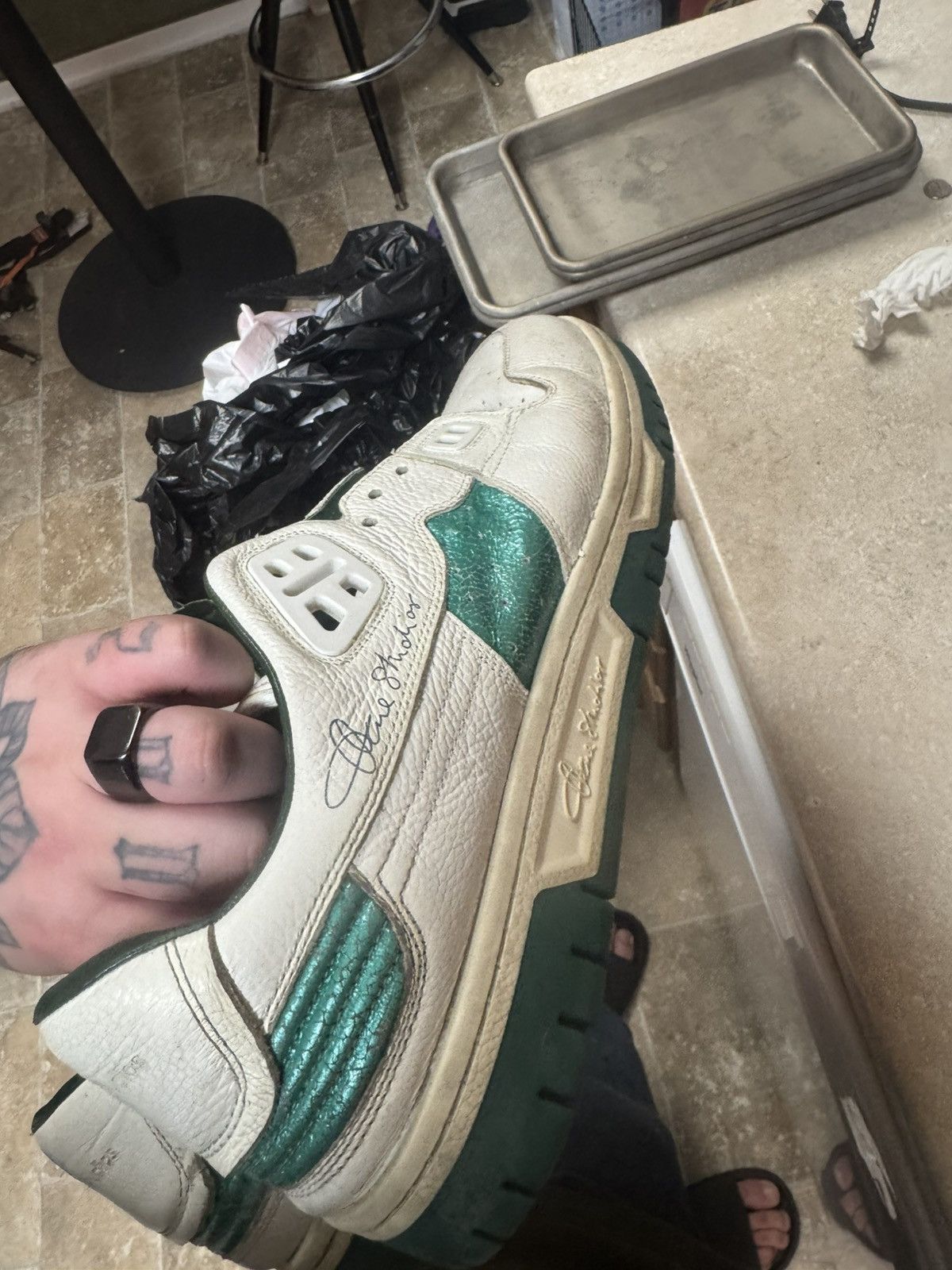 Acne Studios Acne Studios LowTop Pop Sneakers - Size 45 - White/Green Size US 12 / EU 45 - 1 Thumbnail
