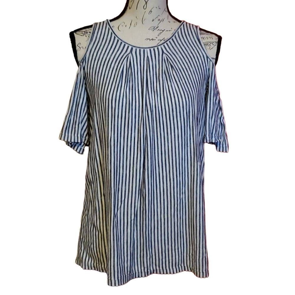 Other Max Studio Ladies Size Small Blue & White Striped Cold Shoul Size S / US 4 / IT 40 - 1 Thumbnail