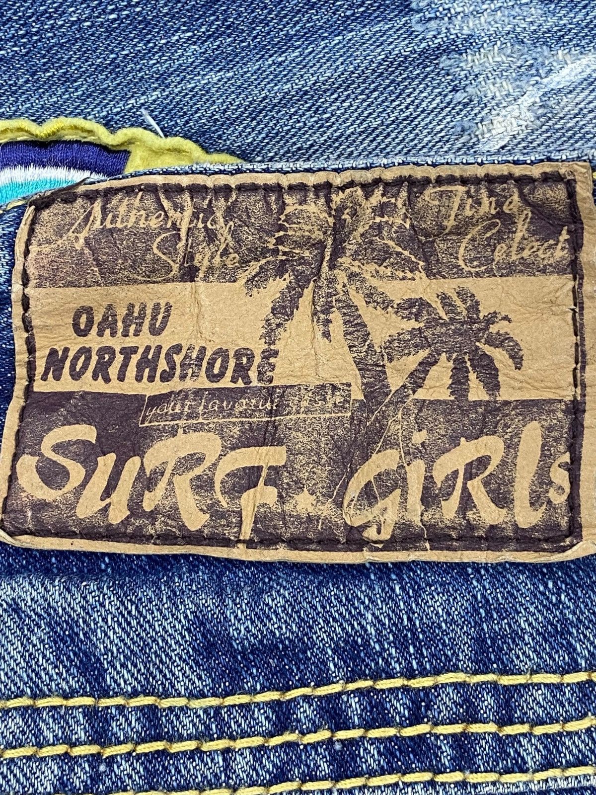 Japanese Brand Surf Girl Patch Work Distressed Style Skinny Leg Jeans Size 31" - 11 Thumbnail