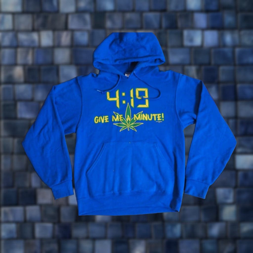 Jerzees VTG JERZEES Hoodie Mens Womens Crew Neck Blue 420 Joke Funny Text Graphic Print Pullover Sweatshirt S EUC Size US S / EU 44-46 / 1 - 1 Thumbnail