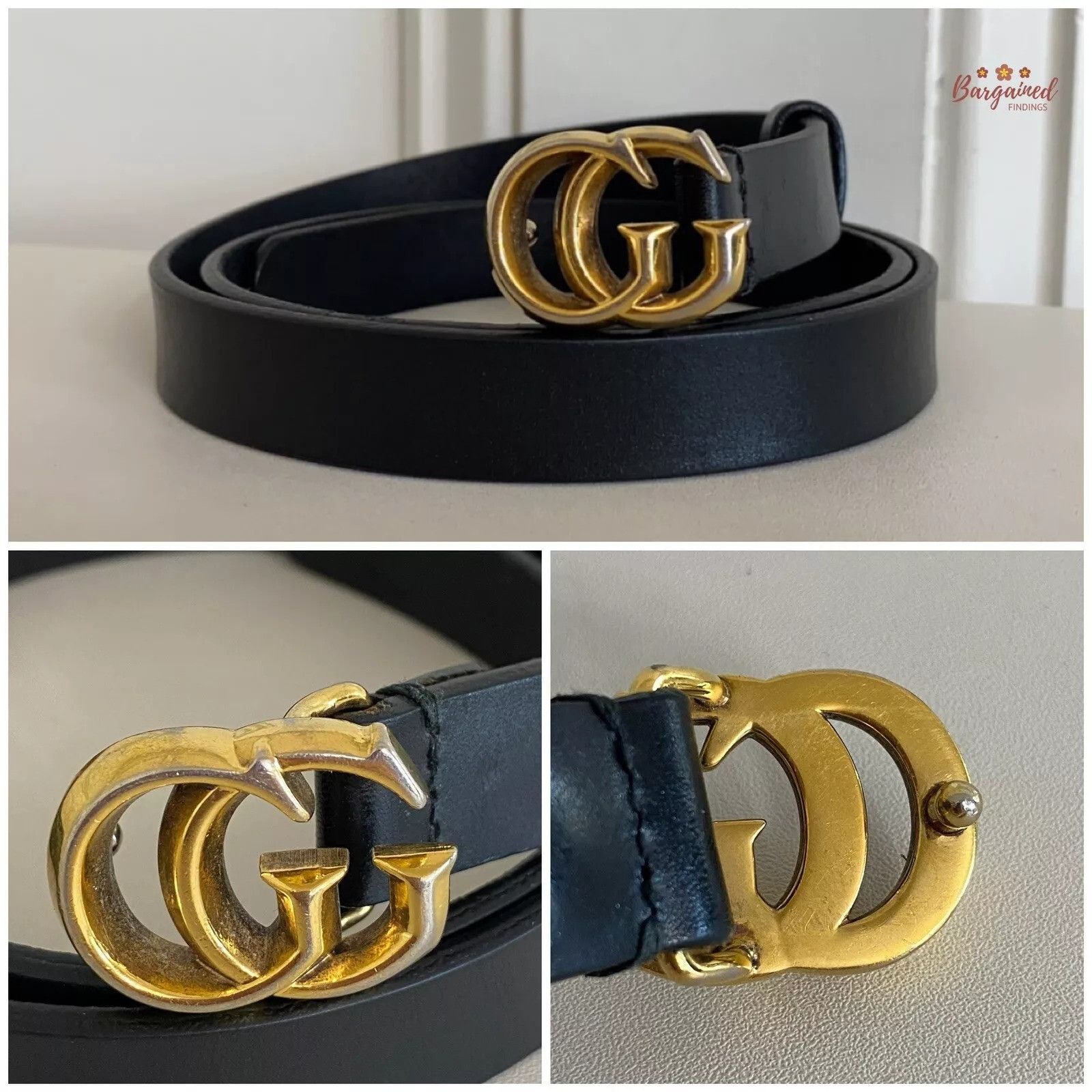 Gucci Gucci Black Leather Slim Signature Double G Buckle Belt Size 30 - 8 Thumbnail