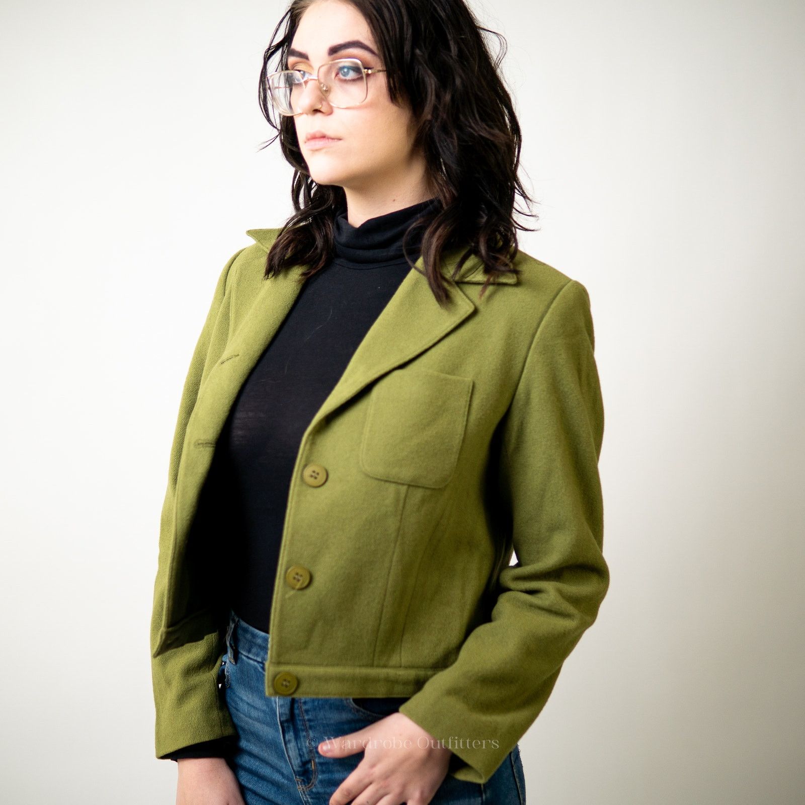 Vintage Vintage Olive Green Cropped Wool Blazer Jacket - 8 Size M / US 6-8 / IT 42-44 - 1 Thumbnail