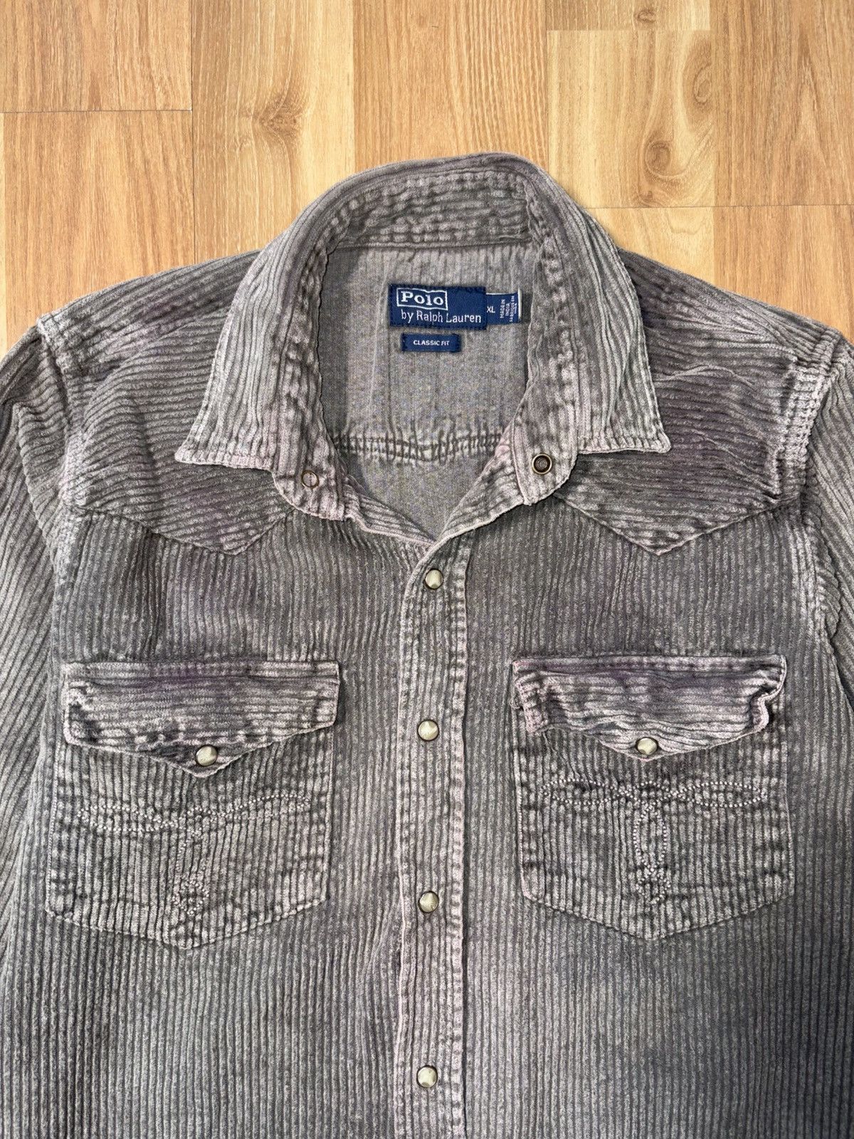 Polo Ralph Lauren Polo Ralph Lauren Faded Charcoal Corduroy Western Shirt Size US XL / EU 56 / 4 - 3 Thumbnail
