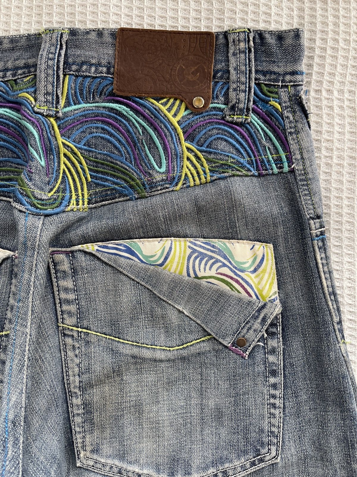 Japanese Brand Rare🔥Japan Designer Embroidery Baggy/Wide Leg Jeans Size US 31 - 6 Thumbnail