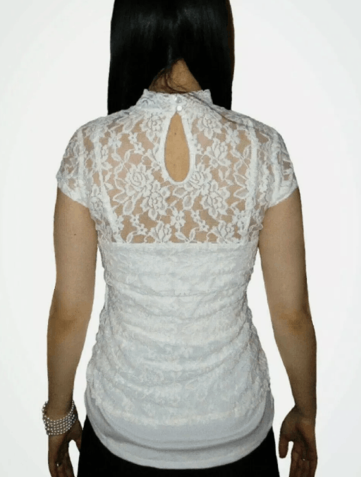 Vintage White Top Size S Women Floral Lace Sheer Mock Neck Size S / US 4 / IT 40 - 5 Thumbnail