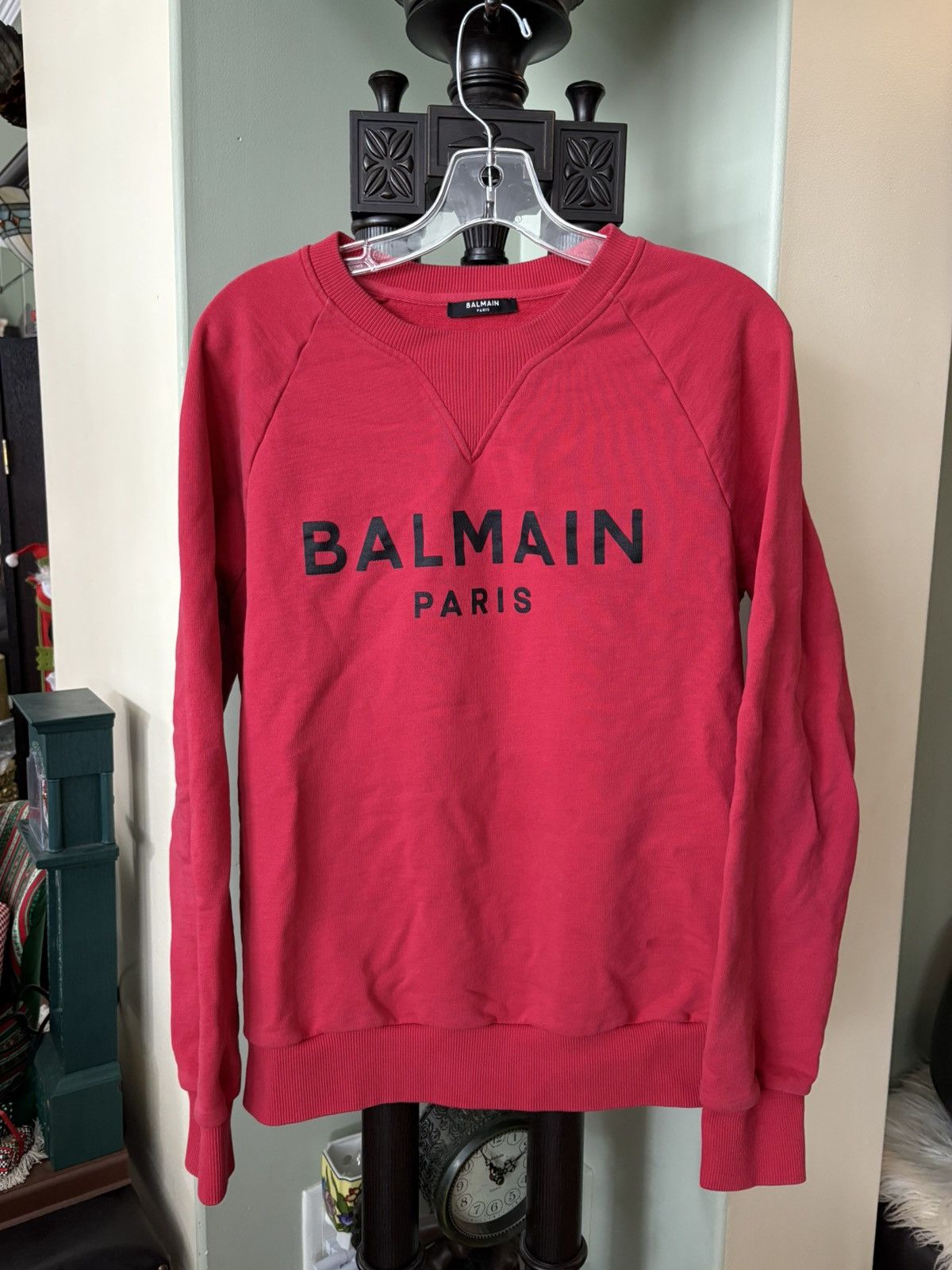 Balmain Red Balmain Paris Printed Sweatshirt Size US L / EU 52-54 / 3 - 1 Thumbnail