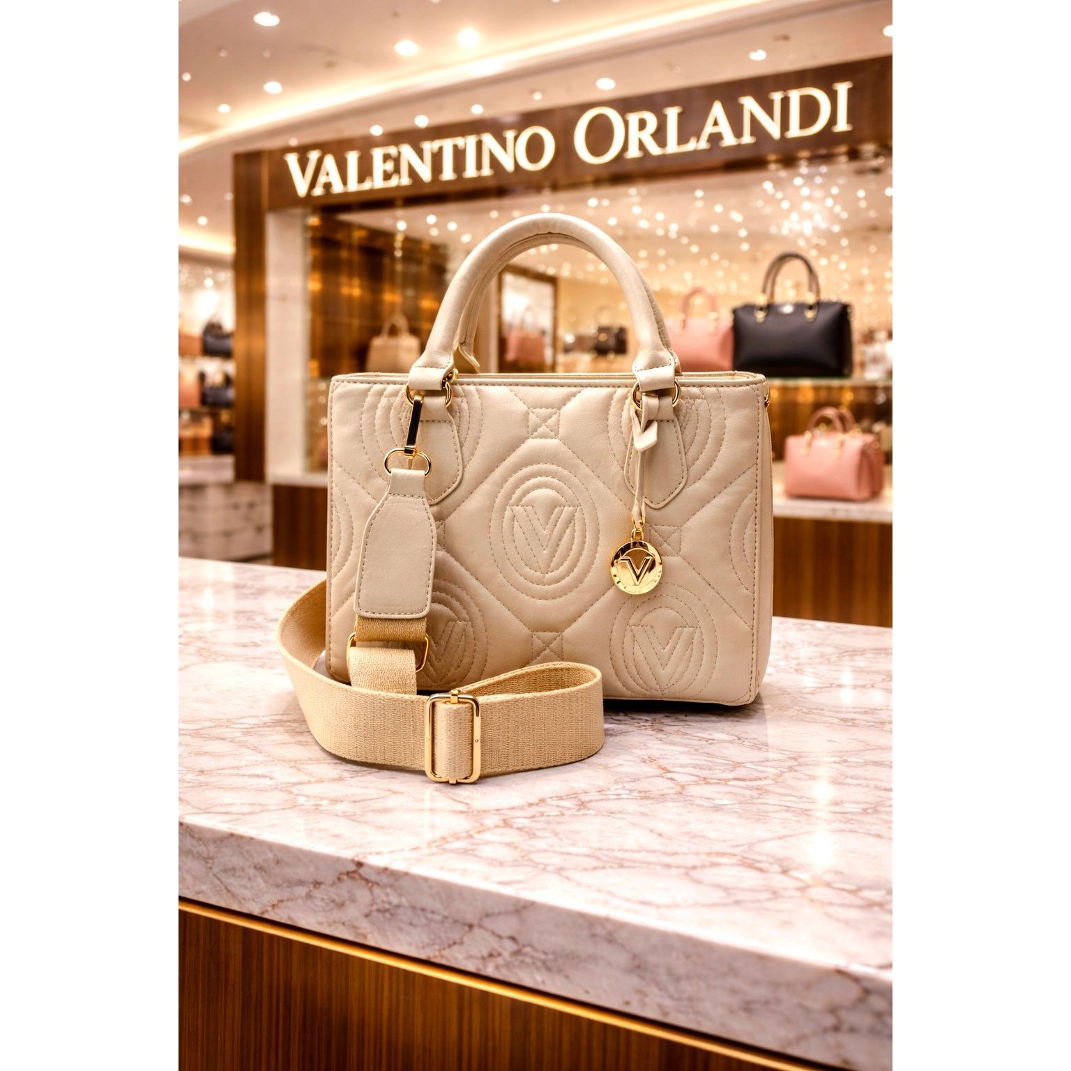 Other Valentino Orlandi Large Quilted Logo Tote Bag Crosbody Beige Size ONE SIZE - 1 Thumbnail