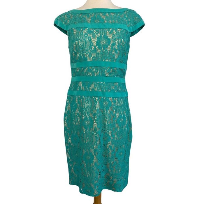 Adrianna Papell Adrianna Papell Green Lace Overlay Sheath Holiday