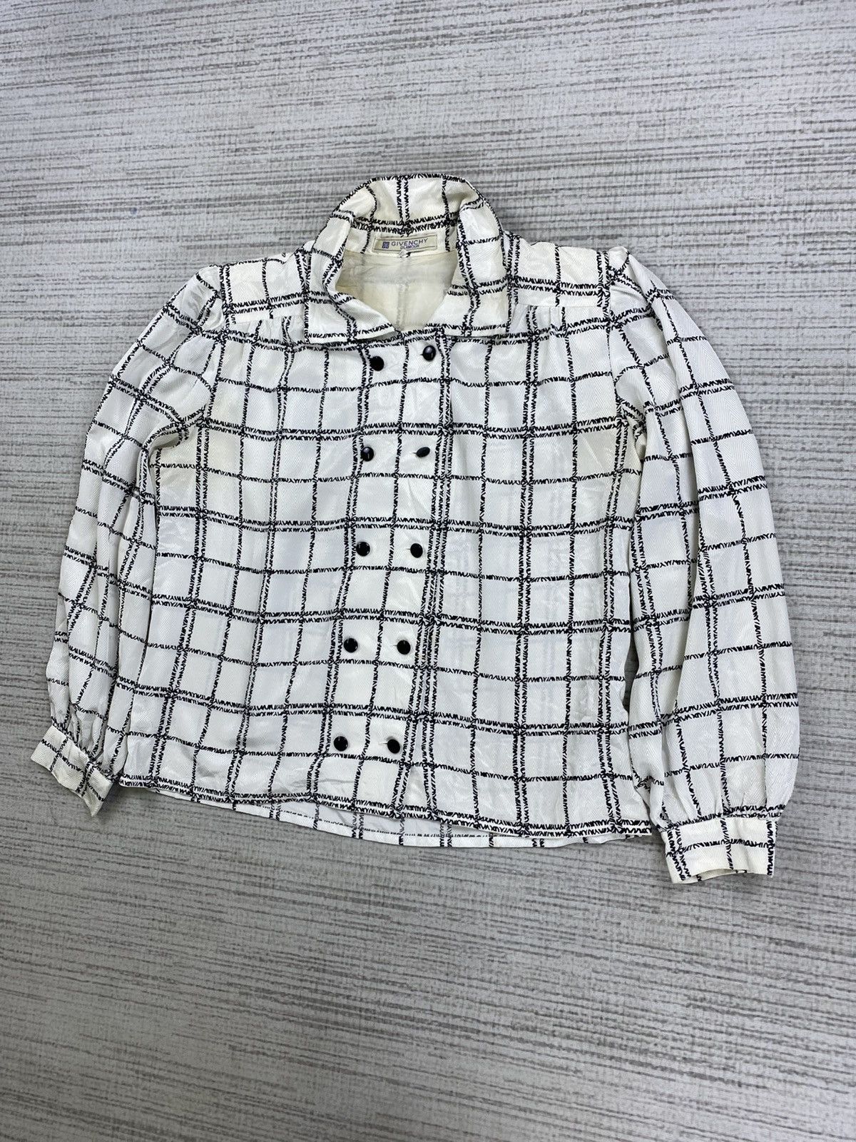 Givenchy × Vintage Vintage Givenchy Glamour Checkered Silk Blouse Size L / US 10 / IT 46 - 4 Thumbnail