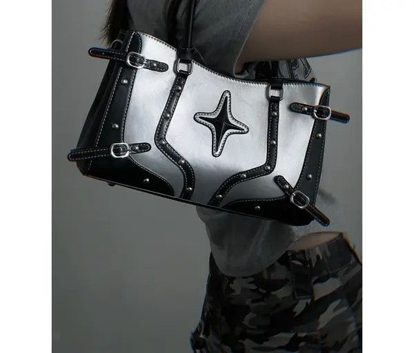 VIBE Rivets Pu Leather Black Gothic Shoulder Bag Size ONE SIZE - 1 Thumbnail