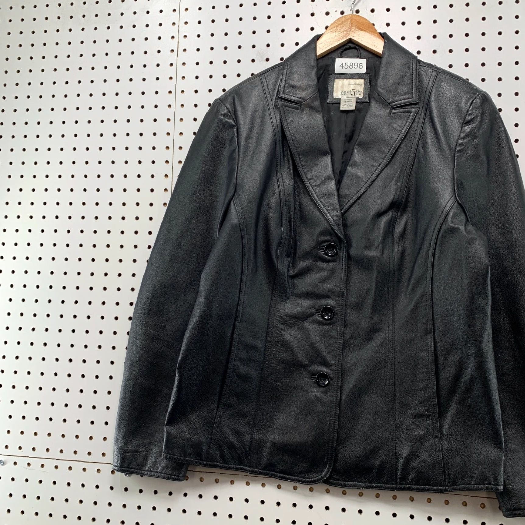 Vintage East 5th Leather Blazer Jacket Womens Large Black Button Business Collared Size L / US 10 / IT 46 - 7 Thumbnail