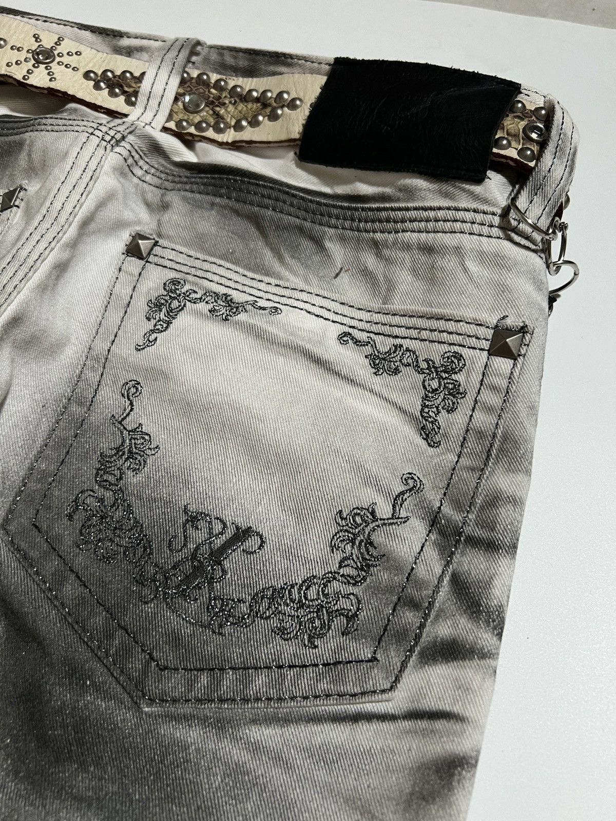 Japanese Brand Xfrm Silver Glitter Waxed Bootcut Jeans Y2K Japanese Brand Size US 31 - 16 Thumbnail