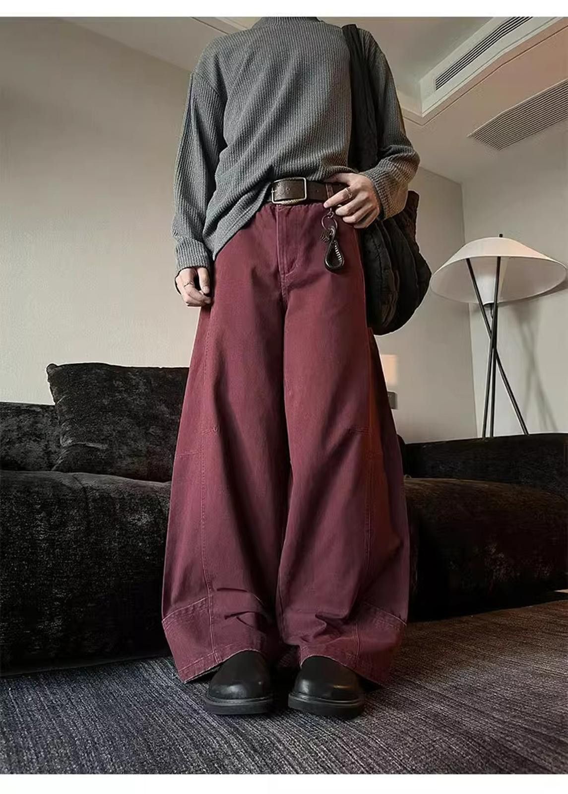 Jean Baggy Wide-Leg Burgundy Jeans Size US 33 - 3 Thumbnail