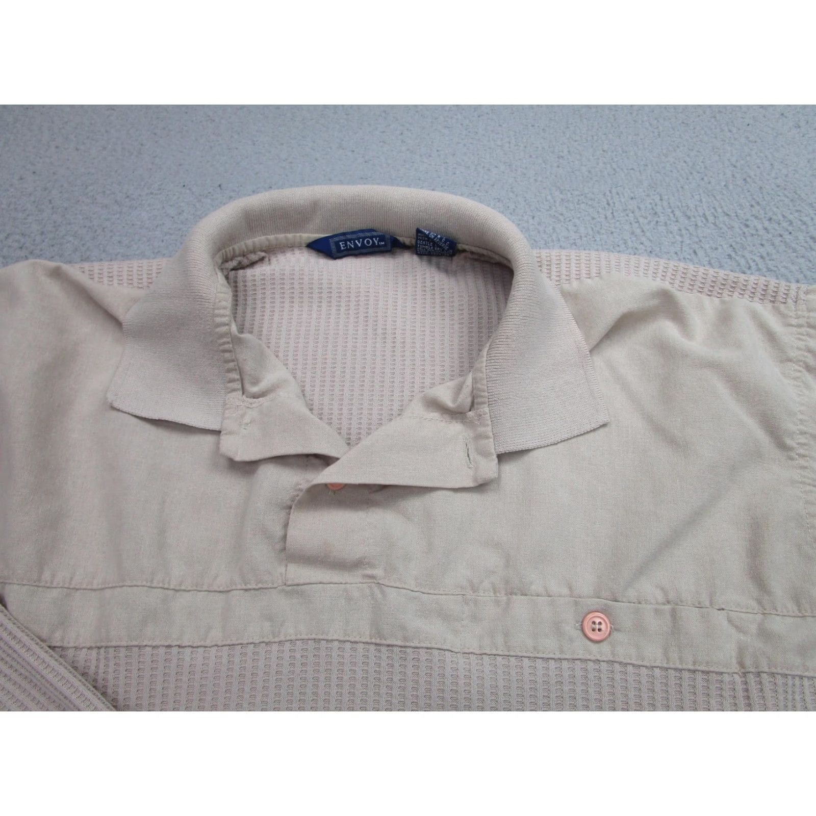 Vintage VINTAGE Envoy Sweater Mens XL Textured Knit Waffle Pullover Banlon 90s Beige Collared Knit Shirt-StylePullover Mens XL Beige 90s Size US XL / EU 56 / 4 - 3 Thumbnail