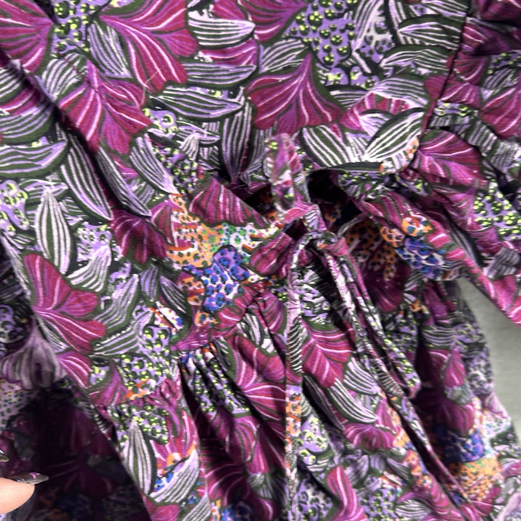 Vintage Kika Vargas Blouse Womens Plus 3X Purple Coral Reef Wrap Floral Puff Sleeve V-Neck Tie 3X Womens Blouse (Shirt) - Polo? Size XXL / US 16-18 / IT 52-54 - 6 Thumbnail