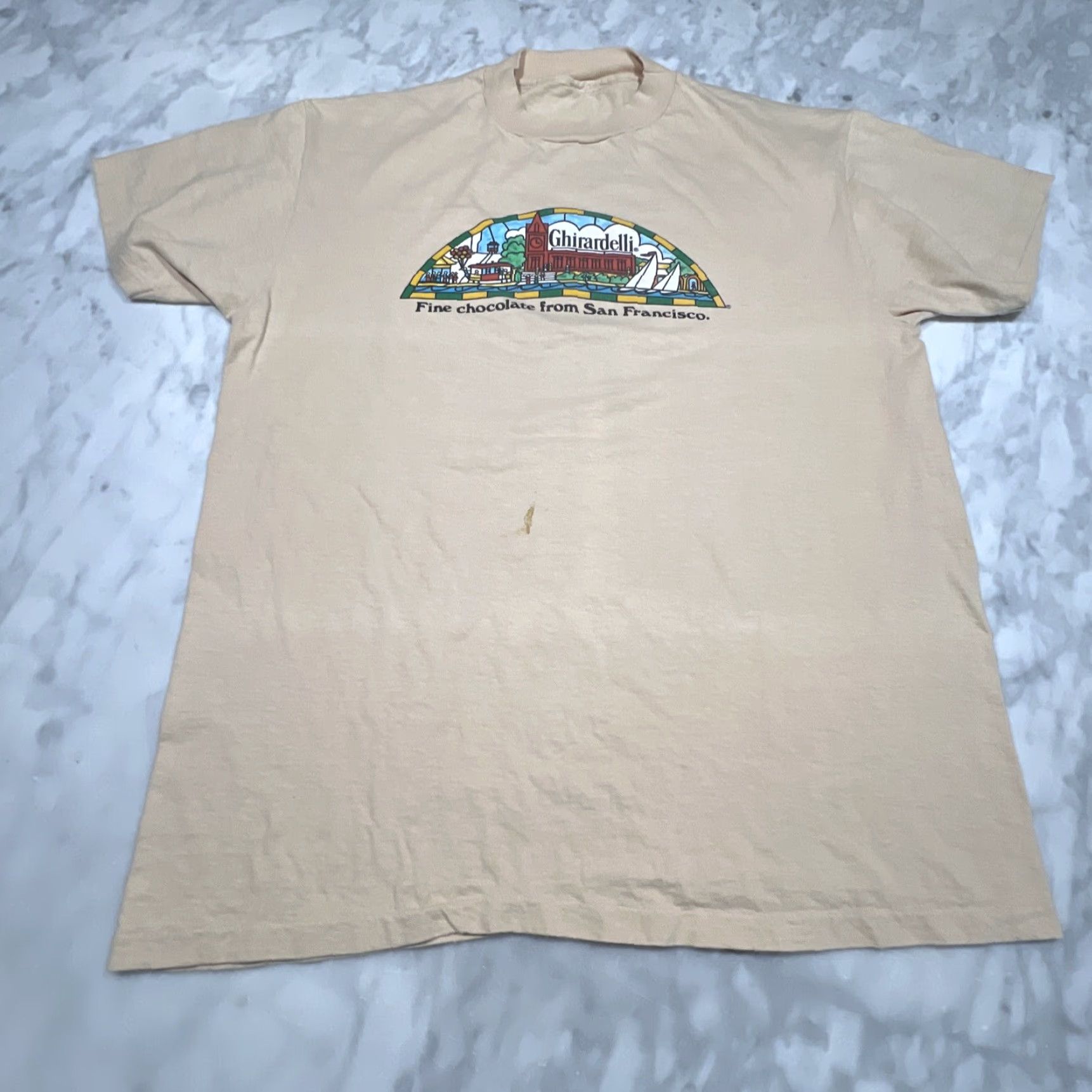 Vintage VINTAGE Ghirardelli Fine Chocolate San Francisco Graphic Shirt XL Unisex Tan 1980s Single Stitch Mens Womens Size US XL / EU 56 / 4 - 5 Thumbnail