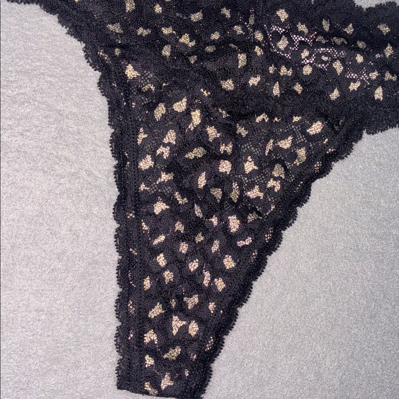 Victoria's Secret Victoria’s Secret Black Lace Thong Panty Gold Leopard Size ONE SIZE - 3 Thumbnail