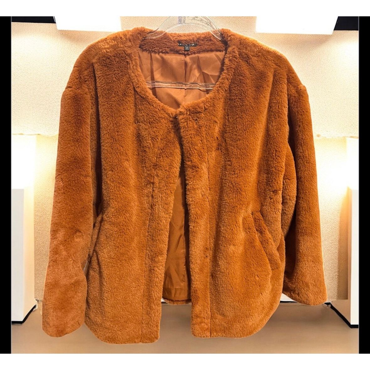 The Unbranded Brand Lunik Burnt Brown Faux Fur Jacket Size Large Size L / US 10 / IT 46 - 1 Thumbnail