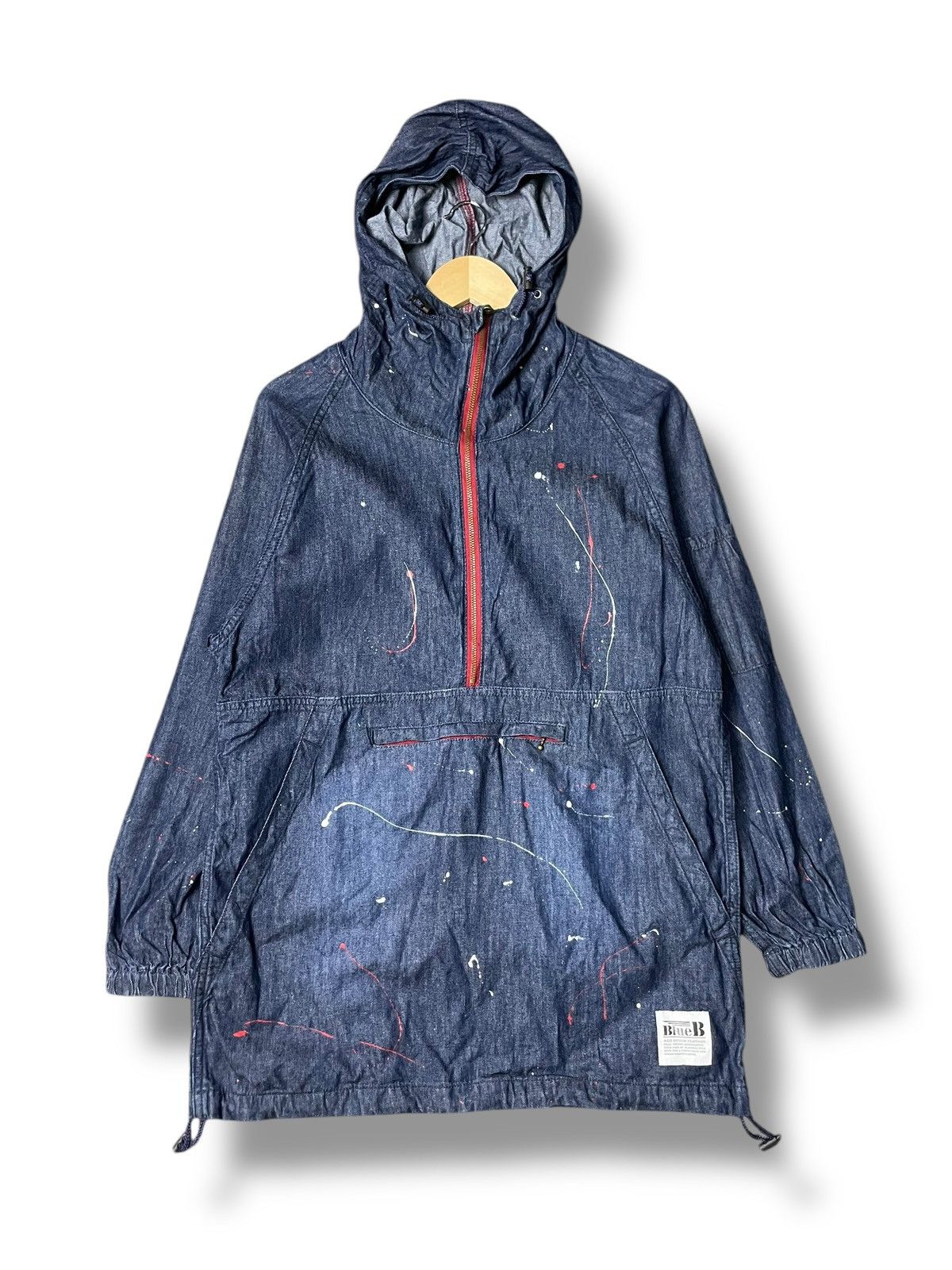 Japanese Brand × Vintage Blue B Brand Denim Painted Anorak Parka (70) Size US S / EU 44-46 / 1 - 1 Thumbnail