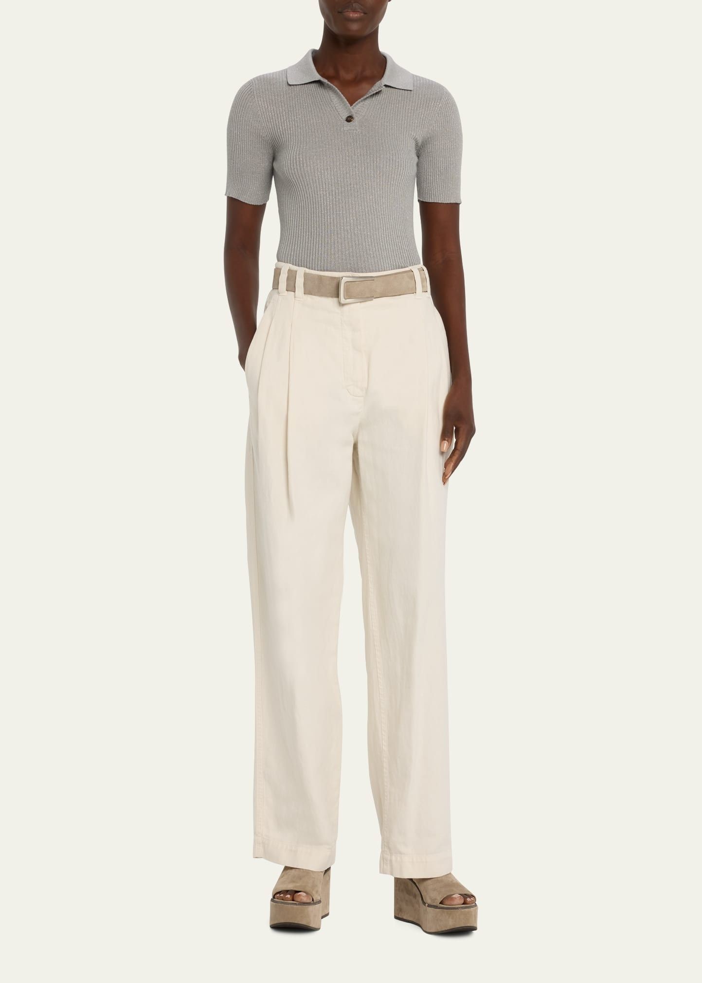 Brunello Cucinelli o1y0825 Polo Sweater in Light Gray Size XS / US 0-2 / IT 36-38 - 5 Thumbnail