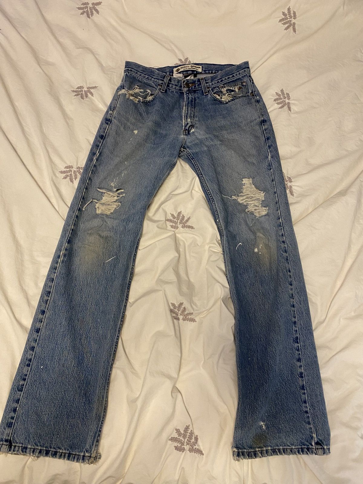 Vintage Harley Davidson Straight Leg Distressed Denim
