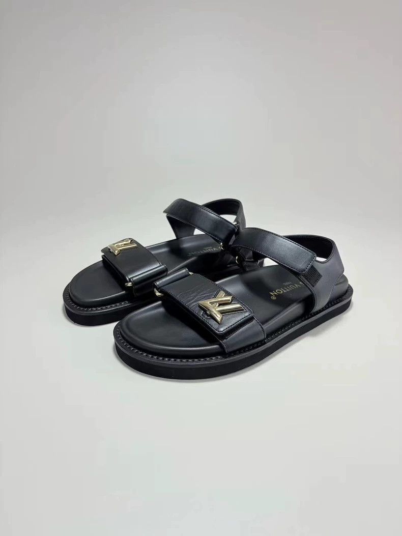 Louis Vuitton Louis Vuitton SUNSET Black Gold Velcro Sandals Size US 5 / EU 37 - 1 Thumbnail