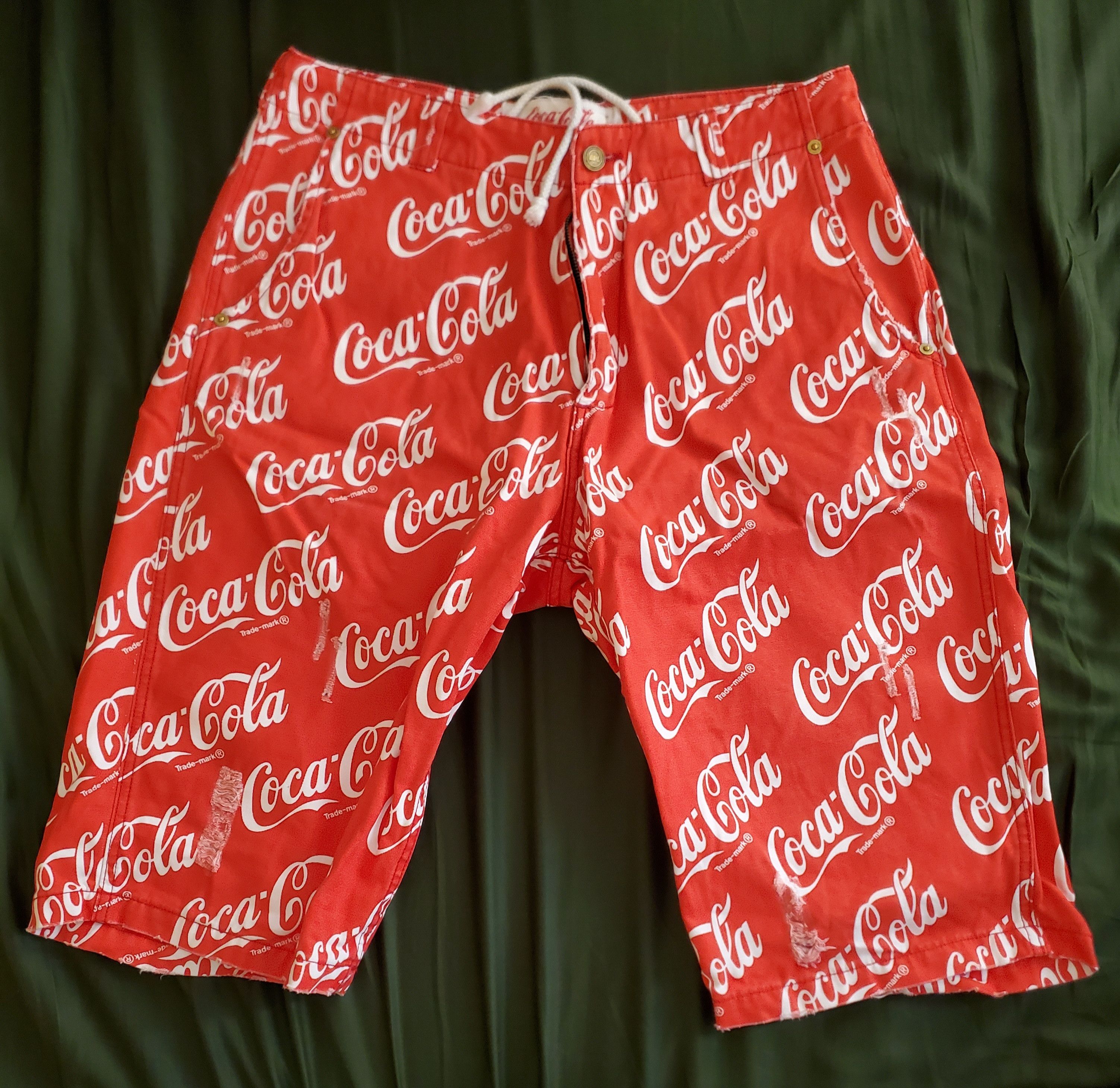 Coca-Cola Straight-Leg Distressed Printed Canvas Shorts