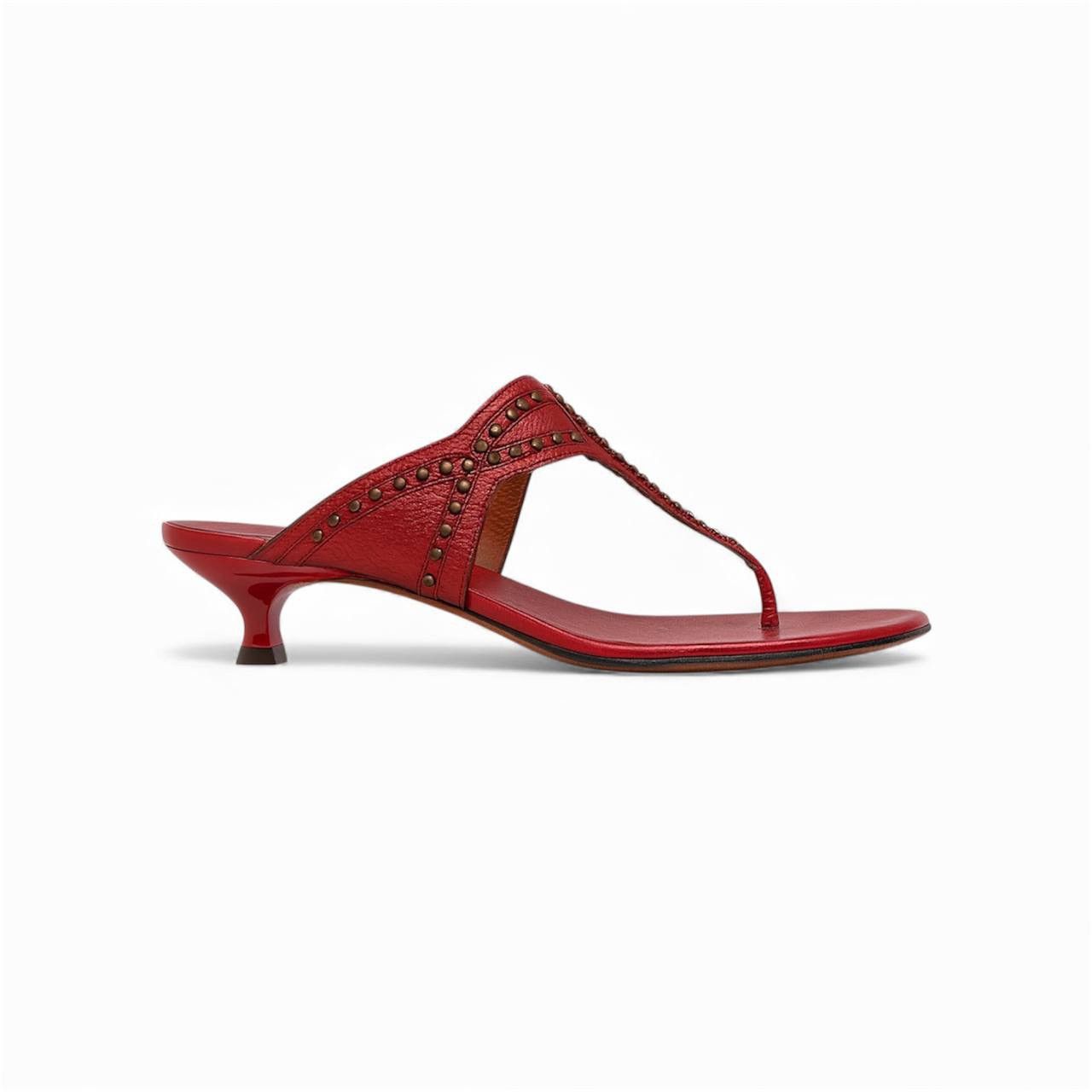 Salvatore Ferragamo SALVATORE FERRAGAMO RED GOLD LEATHER PATERN SLIDE SANDALS 38 Size US 8 / IT 38 - 1 Thumbnail